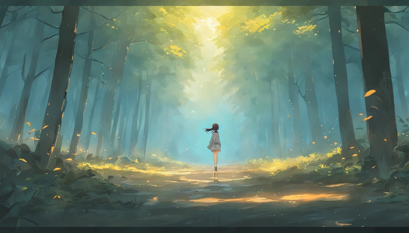 ln the forest，Heavy fog，deers，Pool，the setting sun