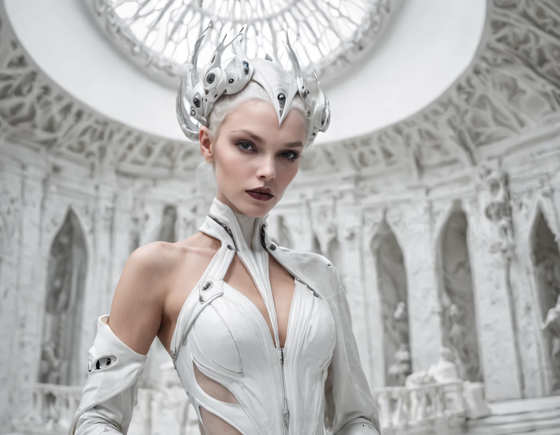white luxurious futuristic alien interior, vampire opulence, award winning portrait, neo gothic, style with roses, marble, bats, precious minerals, metals, gemstones, crystals, perfect composition, best exposition, HDR, dramatic, cinematic lighting, professional photography, HQ, 16k,