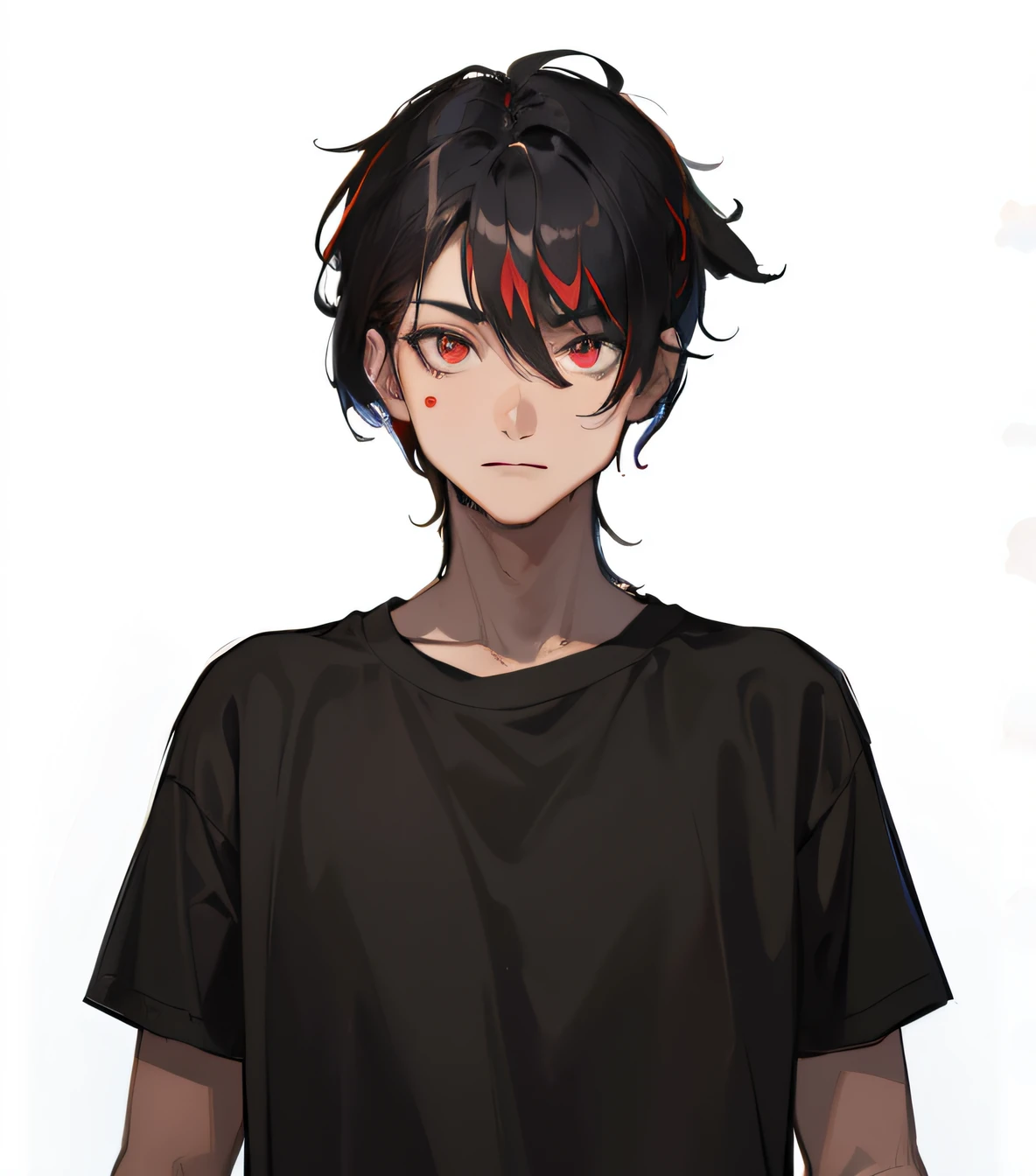 a man in a black t-shirt with red eyes, Brown skin, cartoon chib, digital painting, cute sticker, different expressions, White background