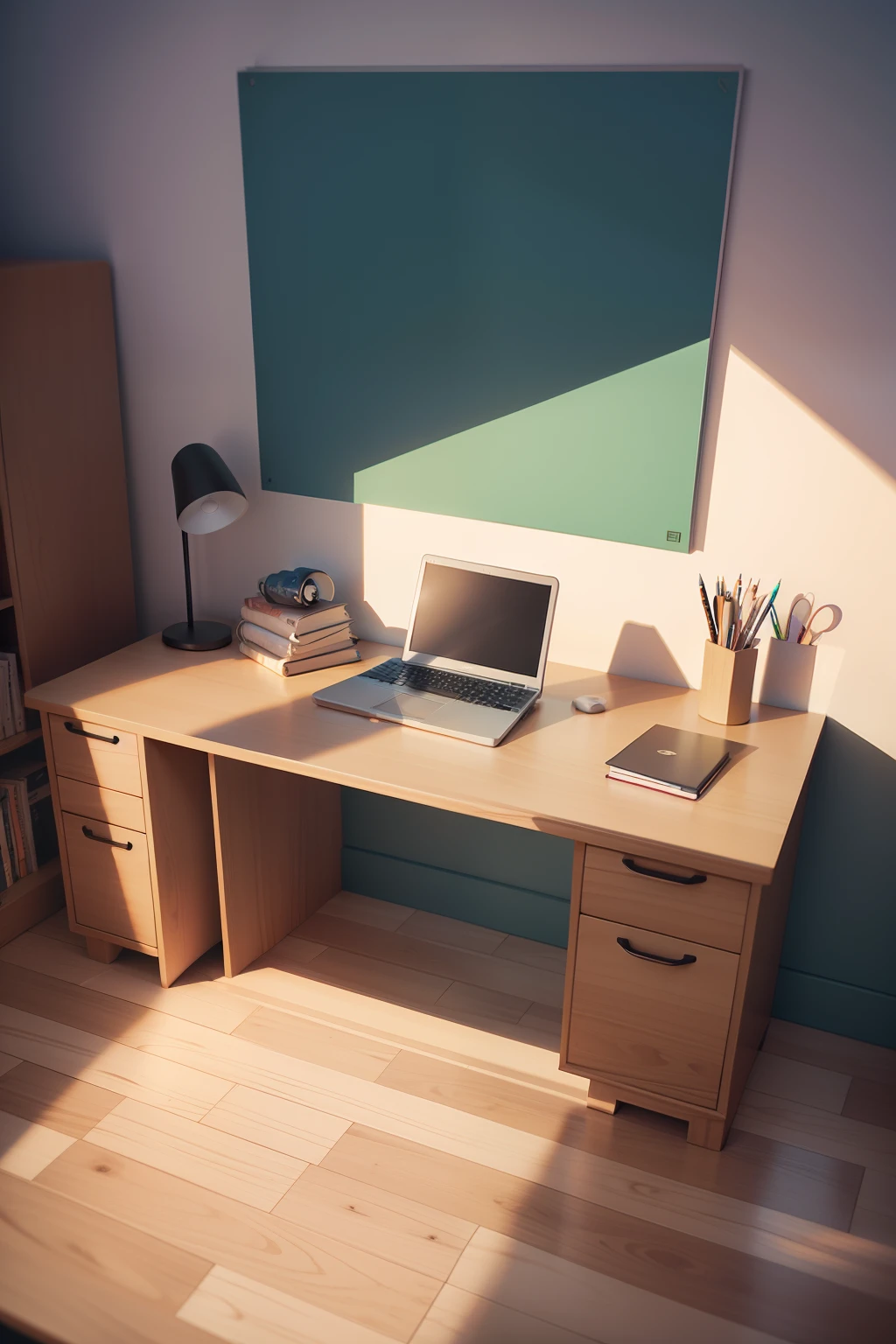 Cartoon style desk perspective scene