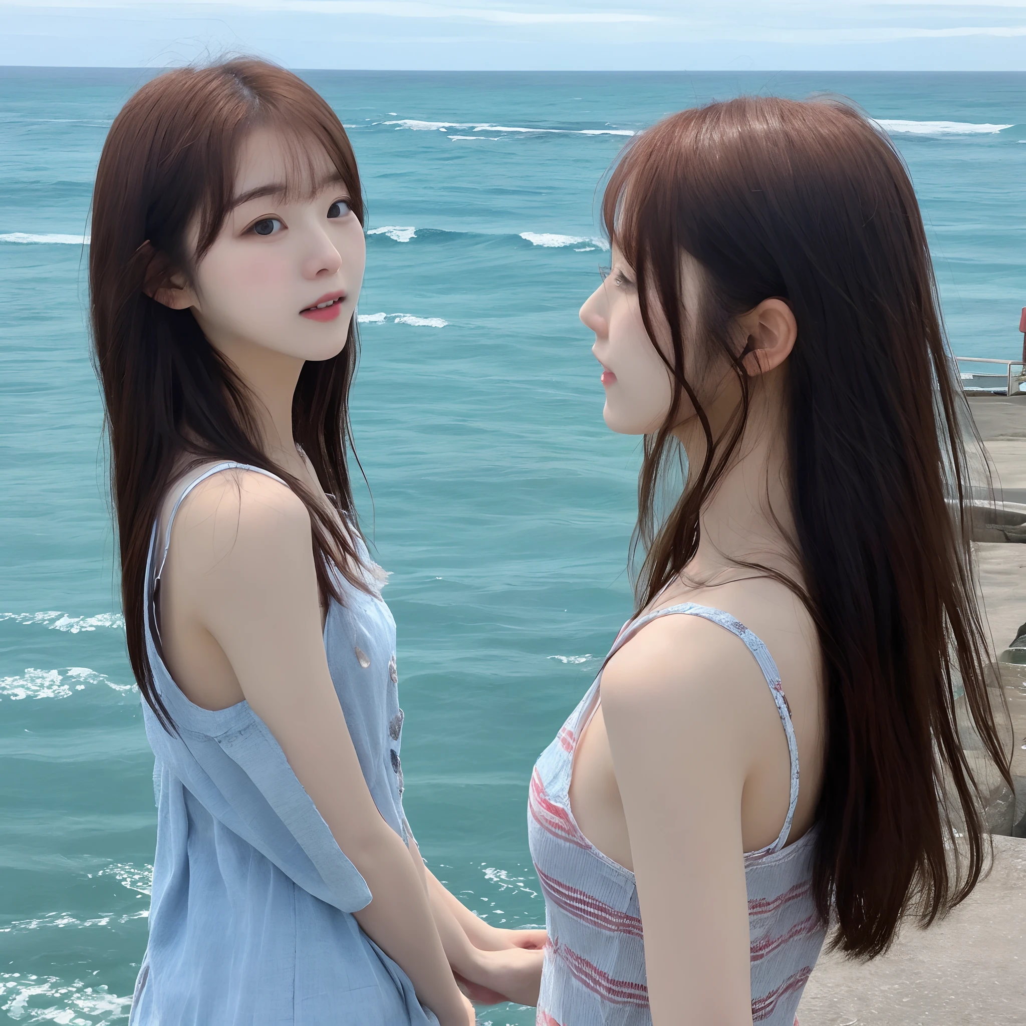 Raw photo 20-year-old Korean female ocean view profile innocence Rough look Playing