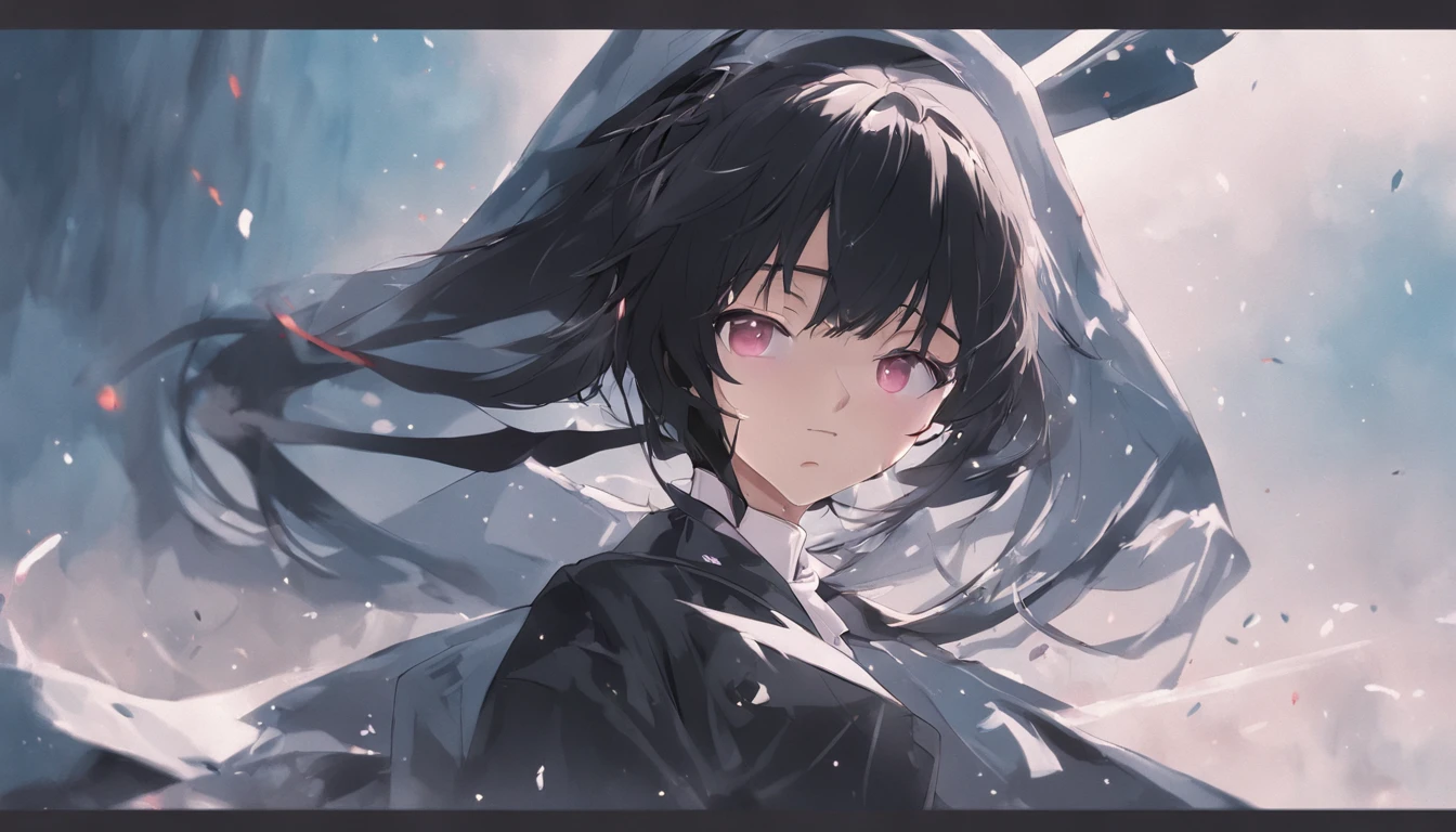 Transcendent beautiful girl with black hair wearing Japan black boy's uniform, Long-sleeved jacket and long pants、Wears a long white bowl wrap and white gloves on his head.