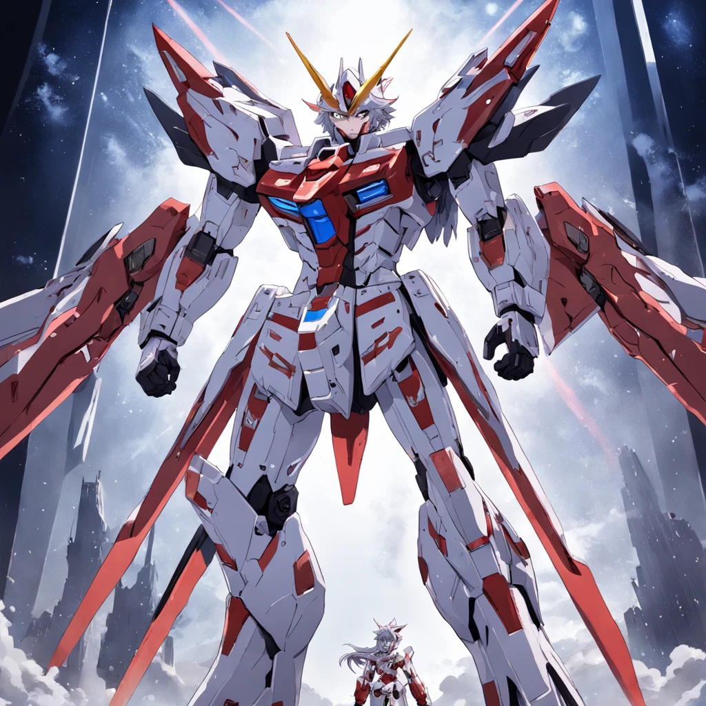 best qualtiy,超高分辨率,Gundam Astray Red Frame Kai,standing alone under the moonlight