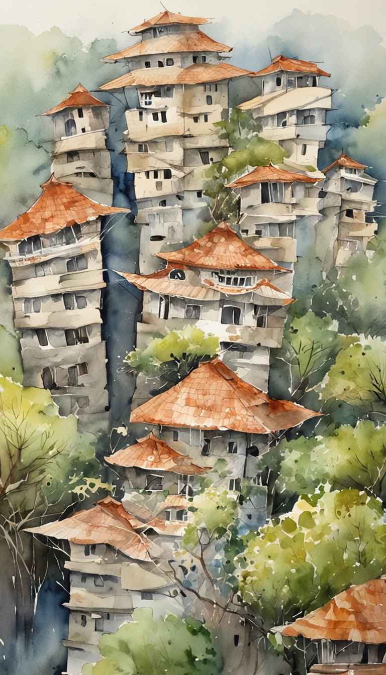 Forgotten skyscrapers swallowed up by the jungle、城市、Wagas、Scrapped cars with no tires、masutepiece