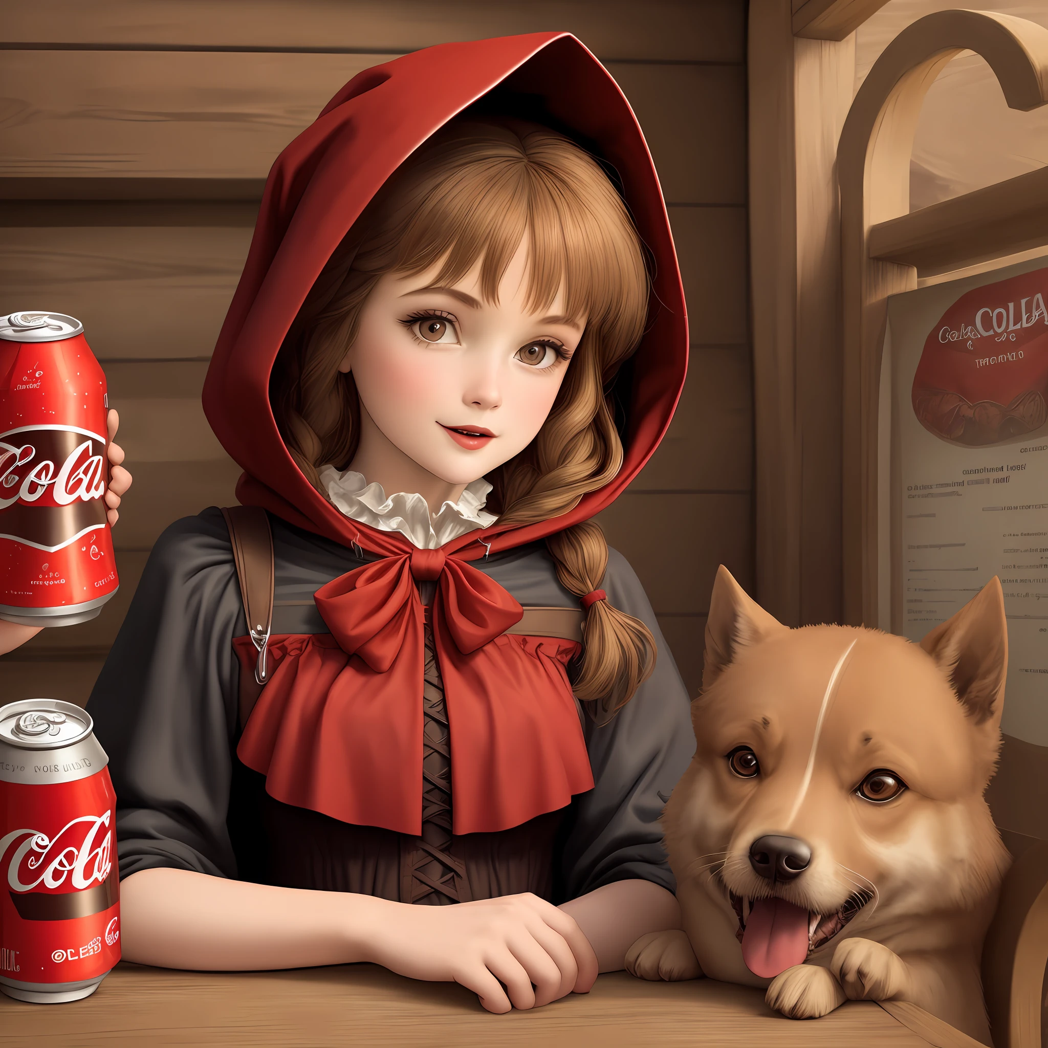 Advertisement for cola with the image of Little Red Riding Hood from the cartoon