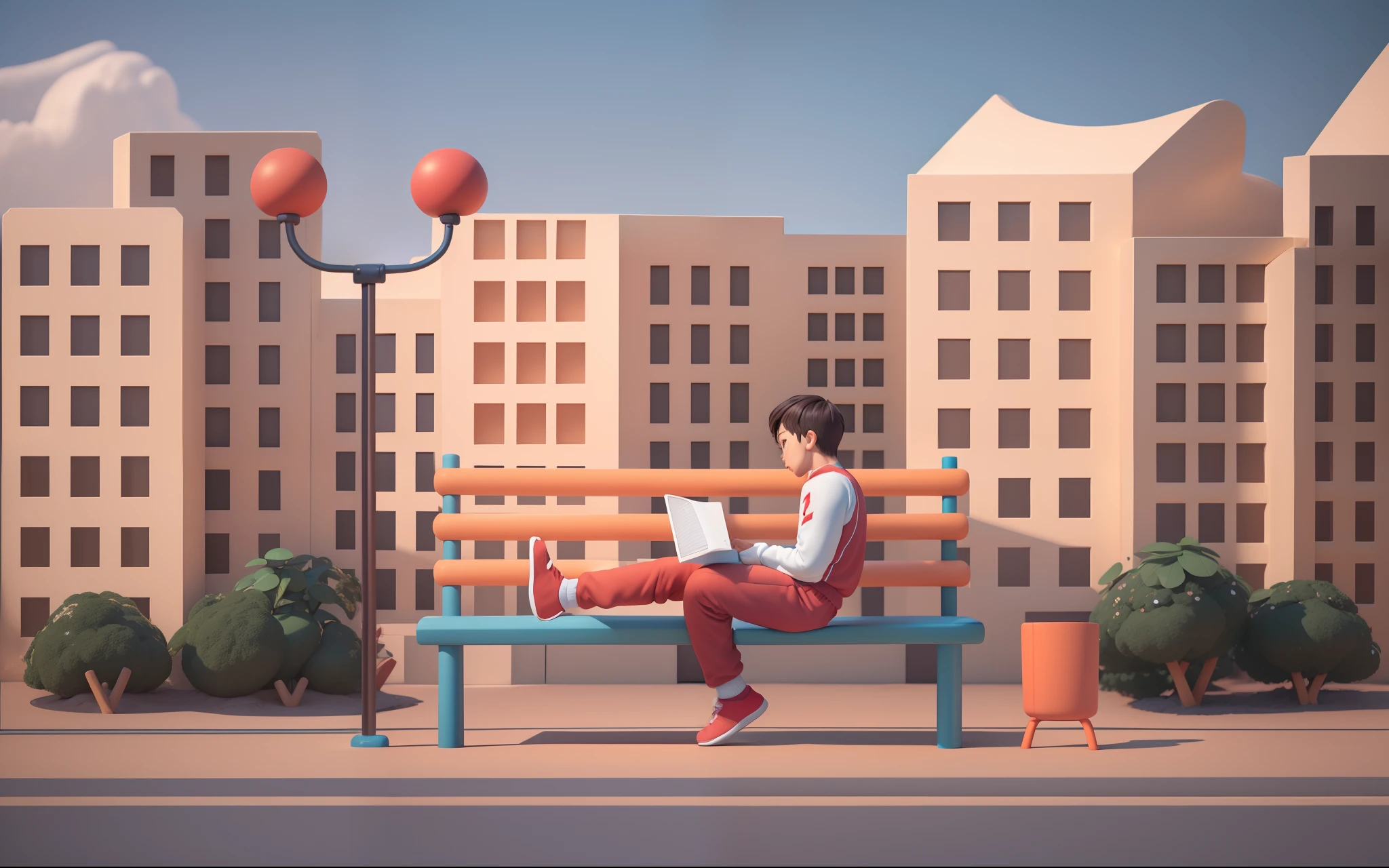 (Pixar 1.23 style) 1 boy ((upper body front, bust shot)), solo, cute ???, brunette, pretty tracksuit, boy, korean child, playground, ((masterpiece, highest quality)), (composite lighting)