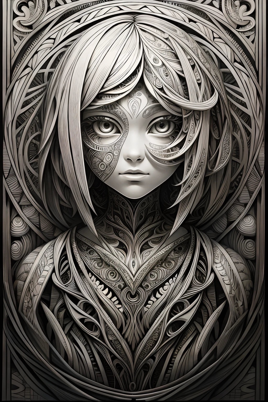 (masterpiece, best quality:1.2),ultra detailed, highest detailed,
(zentangle:1.1), 1girl,
SURREALISM, PAPERCUT