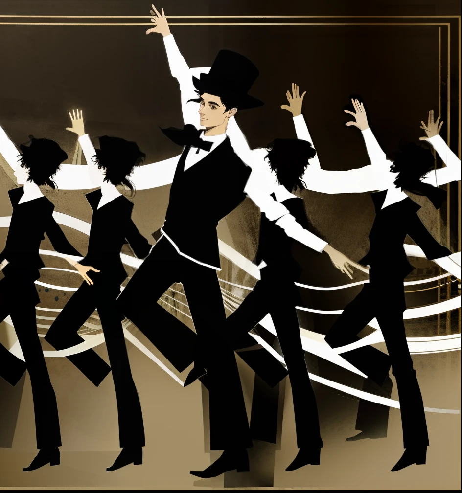 The person behind him々Cartoon of a man dancing with a crowd of, dancing character, Dancing, dance, Dancing Jig, he is dancing, Charlie Chaplin Dance, Jam to music, dancing in the background, artistic rendering, Person dancing in the background々, dancer, stylized digital illustration, pixabay, Dancers々, stylish pose, very stylized, choreography