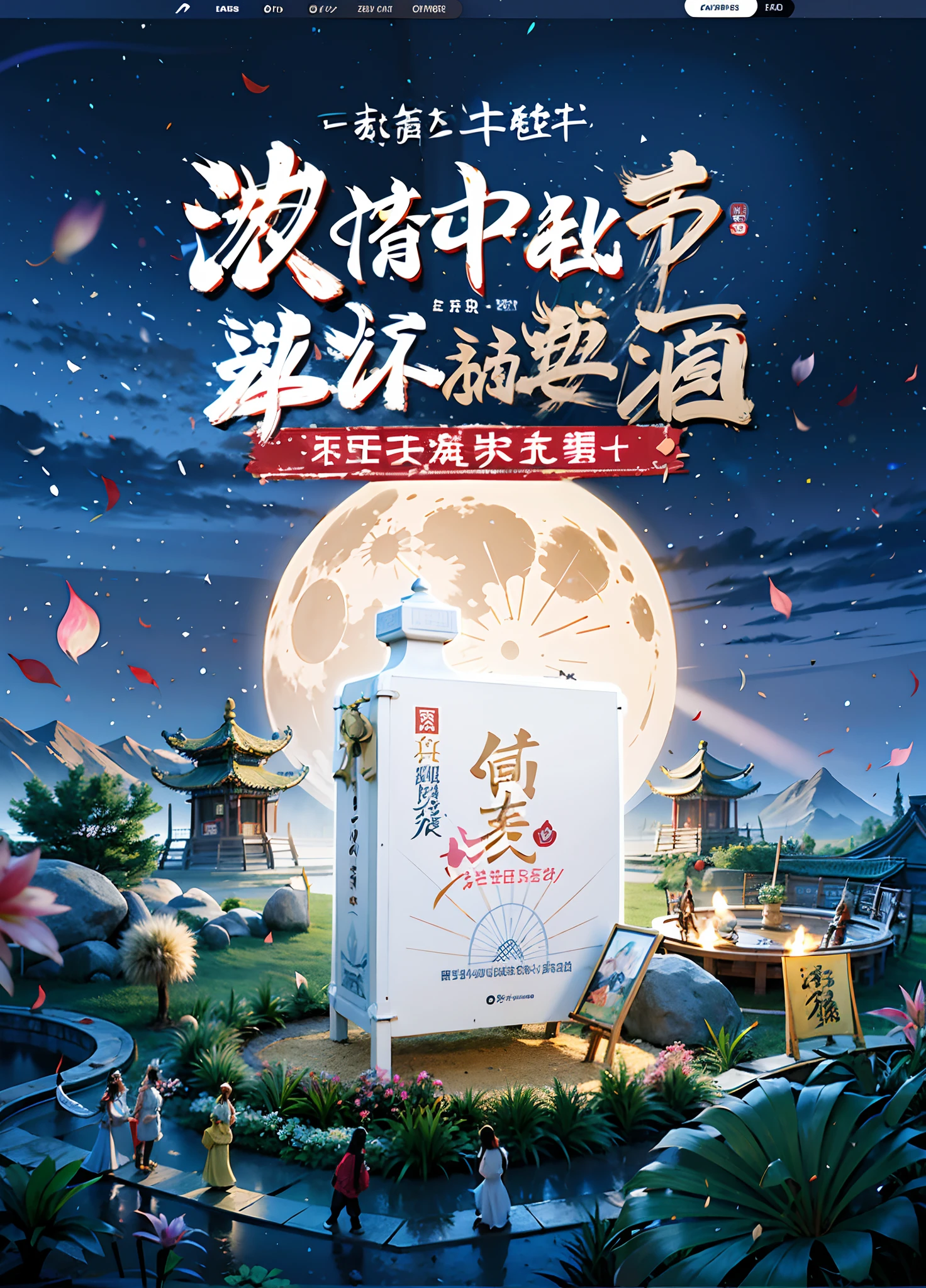 There is a poster with a picture of the moon and Chinese text, Wang Chen, Chiba Yuda, Middle metaverse, Inspired by Cao Zhibai, trending on cgstation, inspired by Dong Yuan, inspired by Cao Buxing