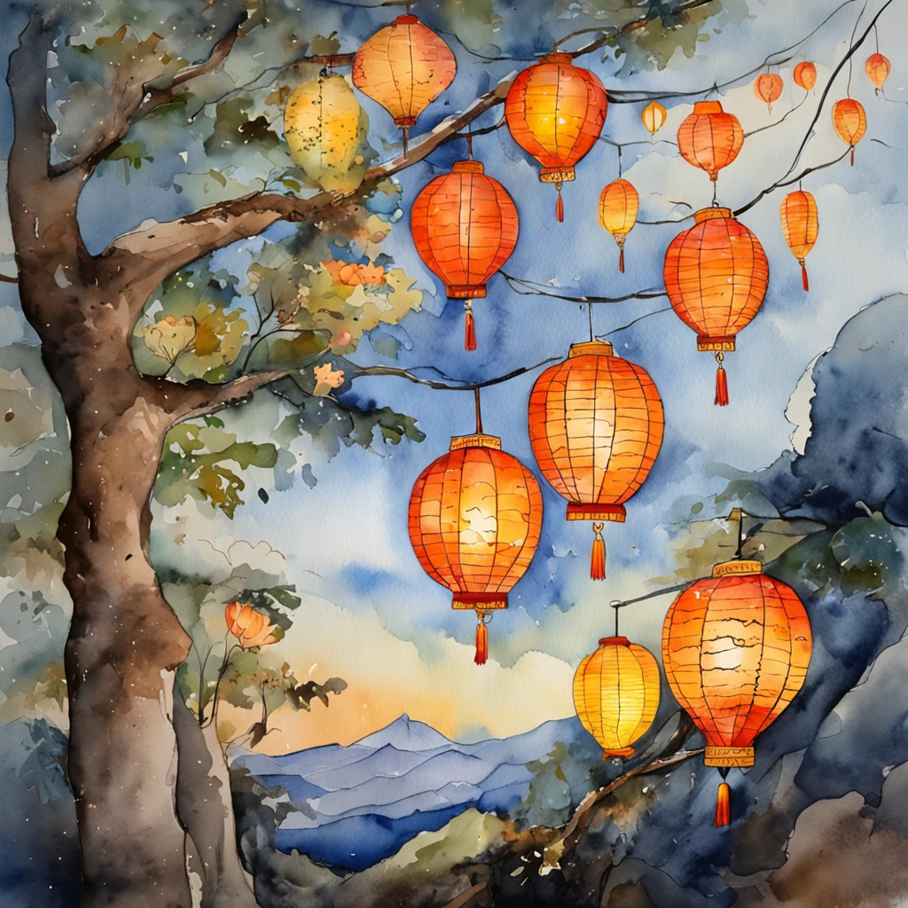 Taiwan、Disease-free disasters、flying lanterns、Countless lanterns flying in the dark night sky、dark night、With the starry sky in the night sky、masutepiece、realisitic