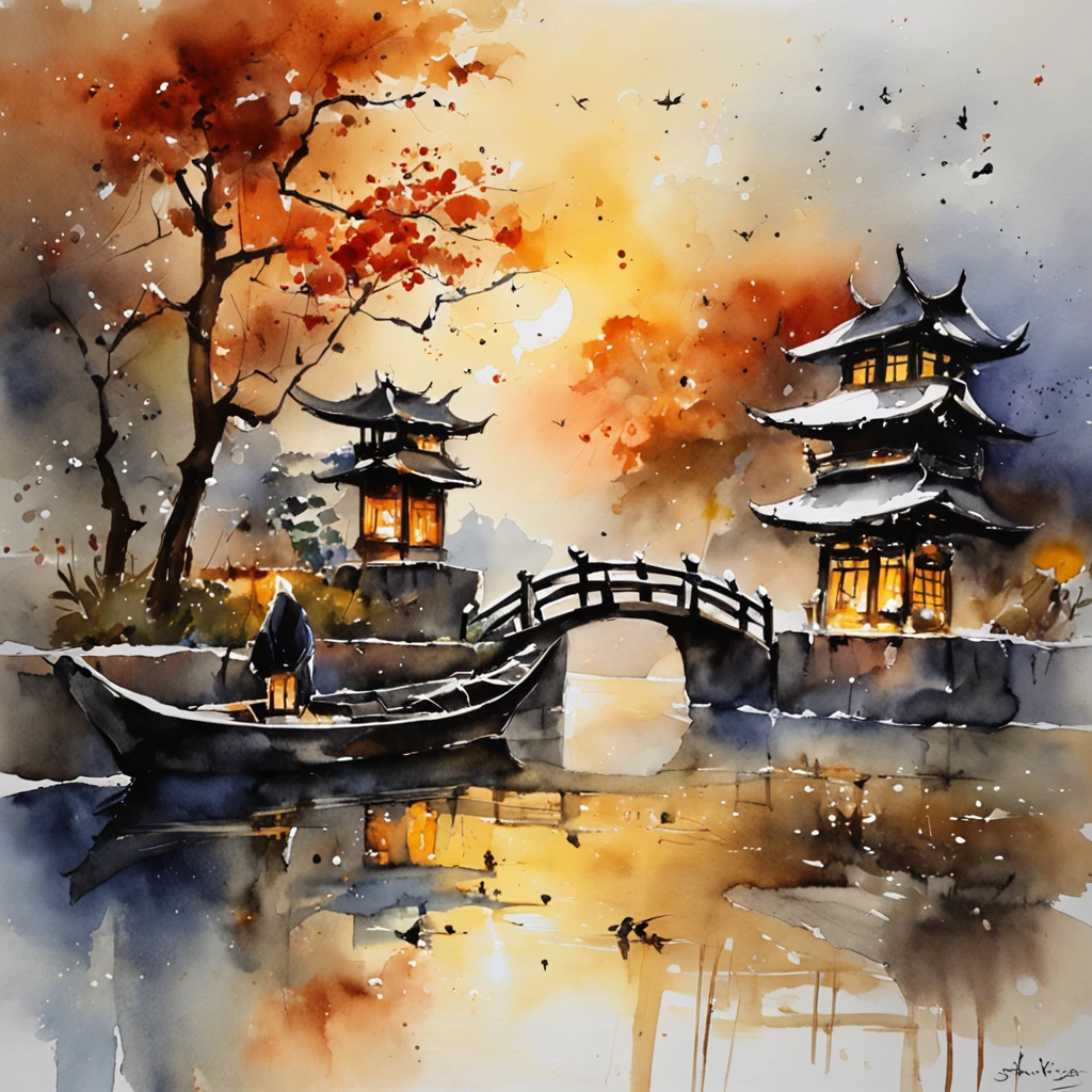 jpn、Spirit Stream、dark night、The custom of pouring cuboid lanterns into the river、Flows a lot、dark night、The light of the lantern sways slowly、Masterpiece、realisitic