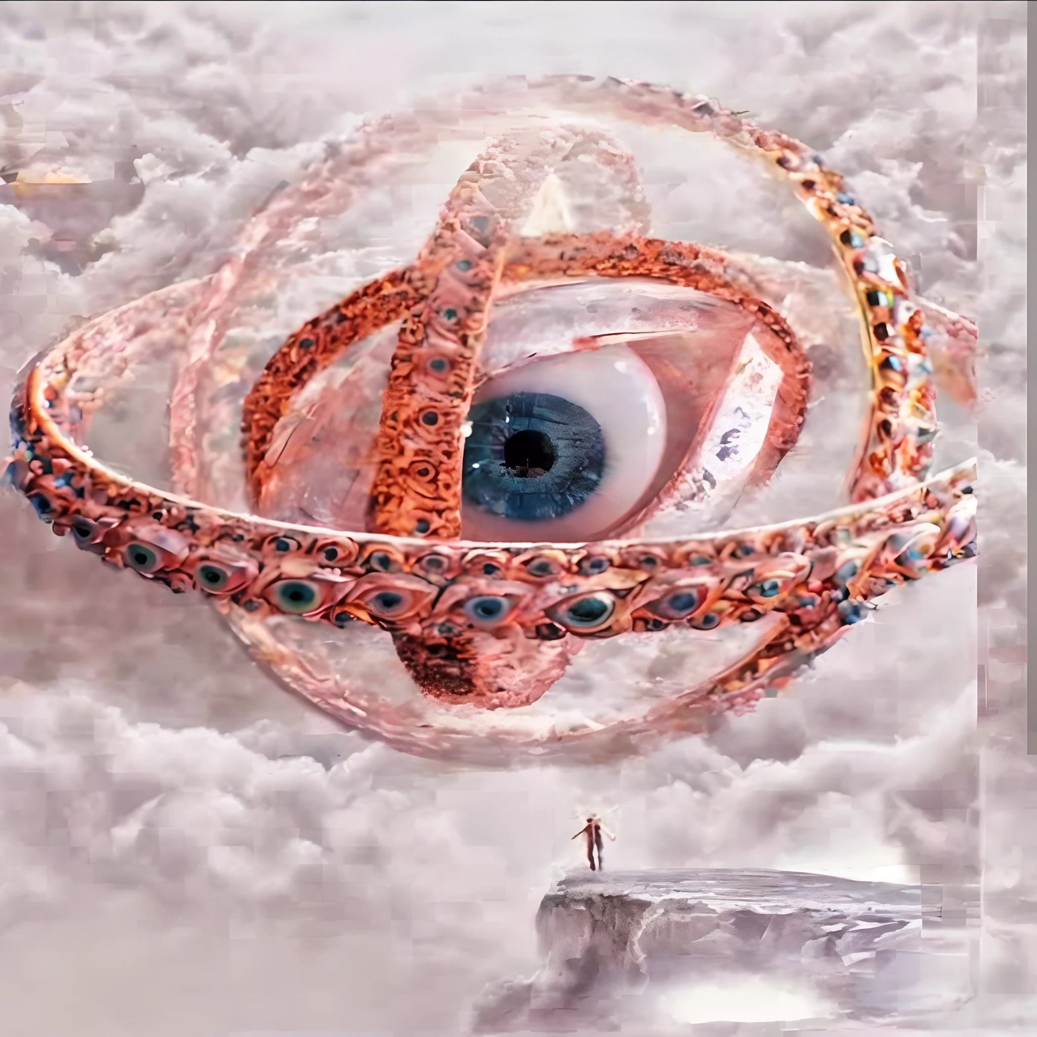 There is an image of a person standing in the snow, O Olho de Deus Rah, 3rd eye, third - eye visions, digital visionary art, mystic eye, O Olho de Deus, mystical third eye, visuais de outro mundo, canalizando a energia do terceiro olho, visionary art, terceiro olho, arte surreal, all - seeing eye, Vision of the eyes of the gods