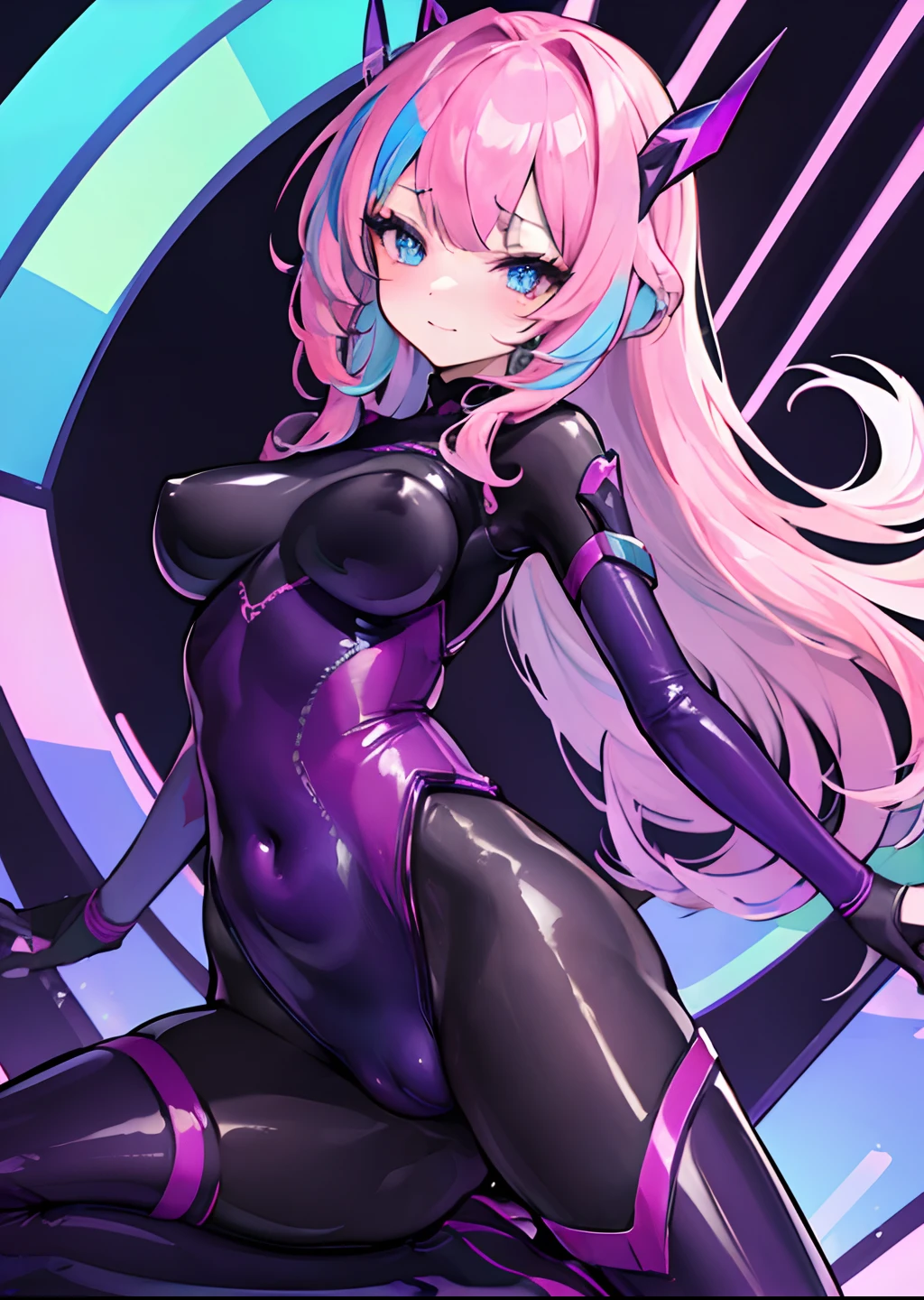 1girl,solo,(beautiful combat bodysuit:1.5),detailed background,rainbow highlights,perfect anatomy,dynamic pose,high detailed face and eyes,symbol-shaped pupils,nsfw,cameltoe