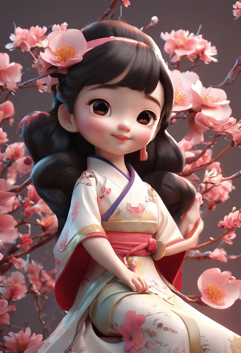 cinematic angle,( cute female child,anatomically correct,full body,Masterpiece camellia,Masterpiece Hanfu,smile),(illustration,paper art,a 3D render)