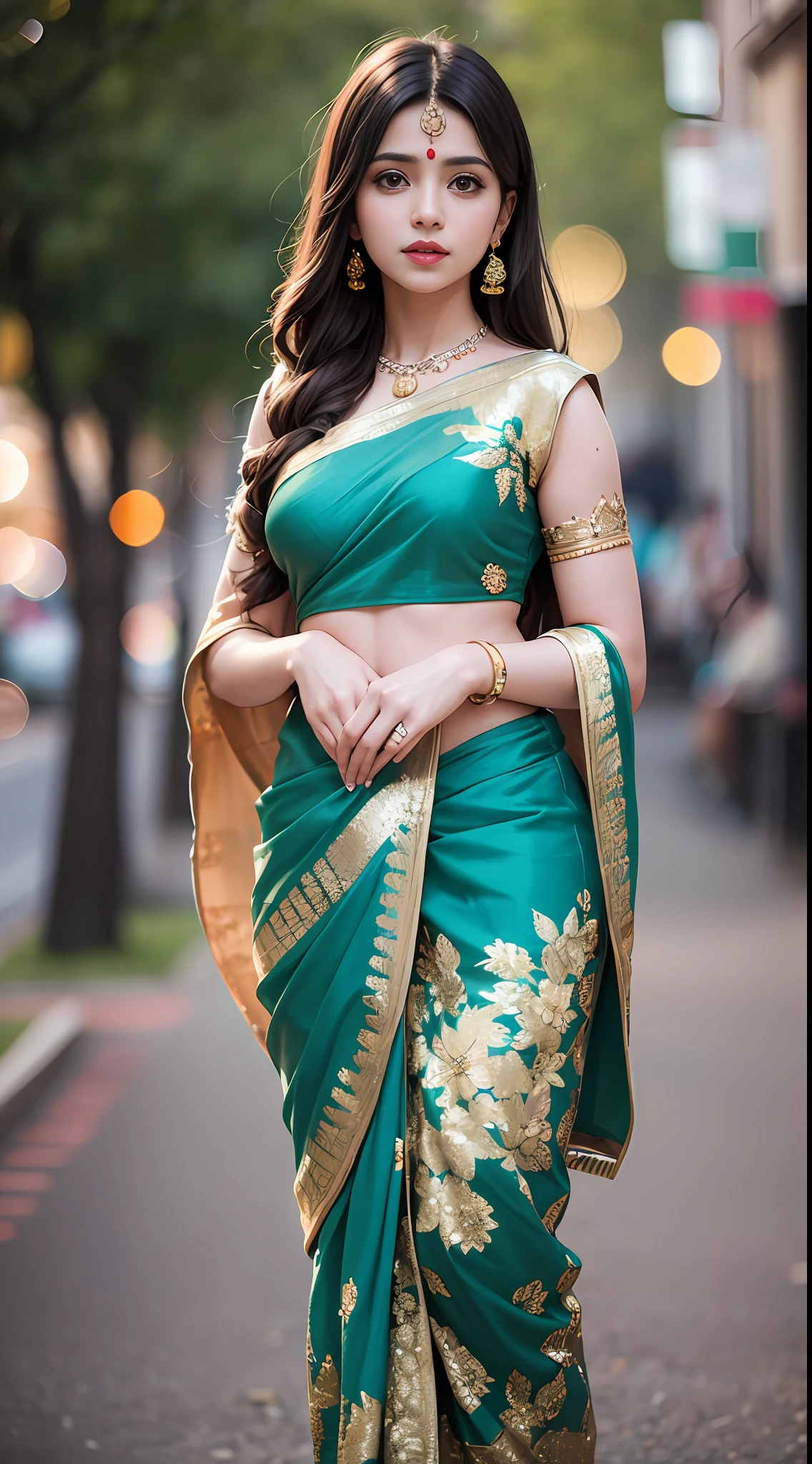 artwork, best quality, candid photo, (beautiful Indian hindu girl, (wearing traditional saree), ((perfect face)), perfect big eyes, big boobs, RTX, fluorescent lighting , casual detailed tech store background, shot on a Canon EOS R5, 85mm lens, F1.4 aperture, (hyperdetailed, intricate detail), realistic texture, photorealistic, HDR, 8k, absurd, cinestill 800, up in sharp focus