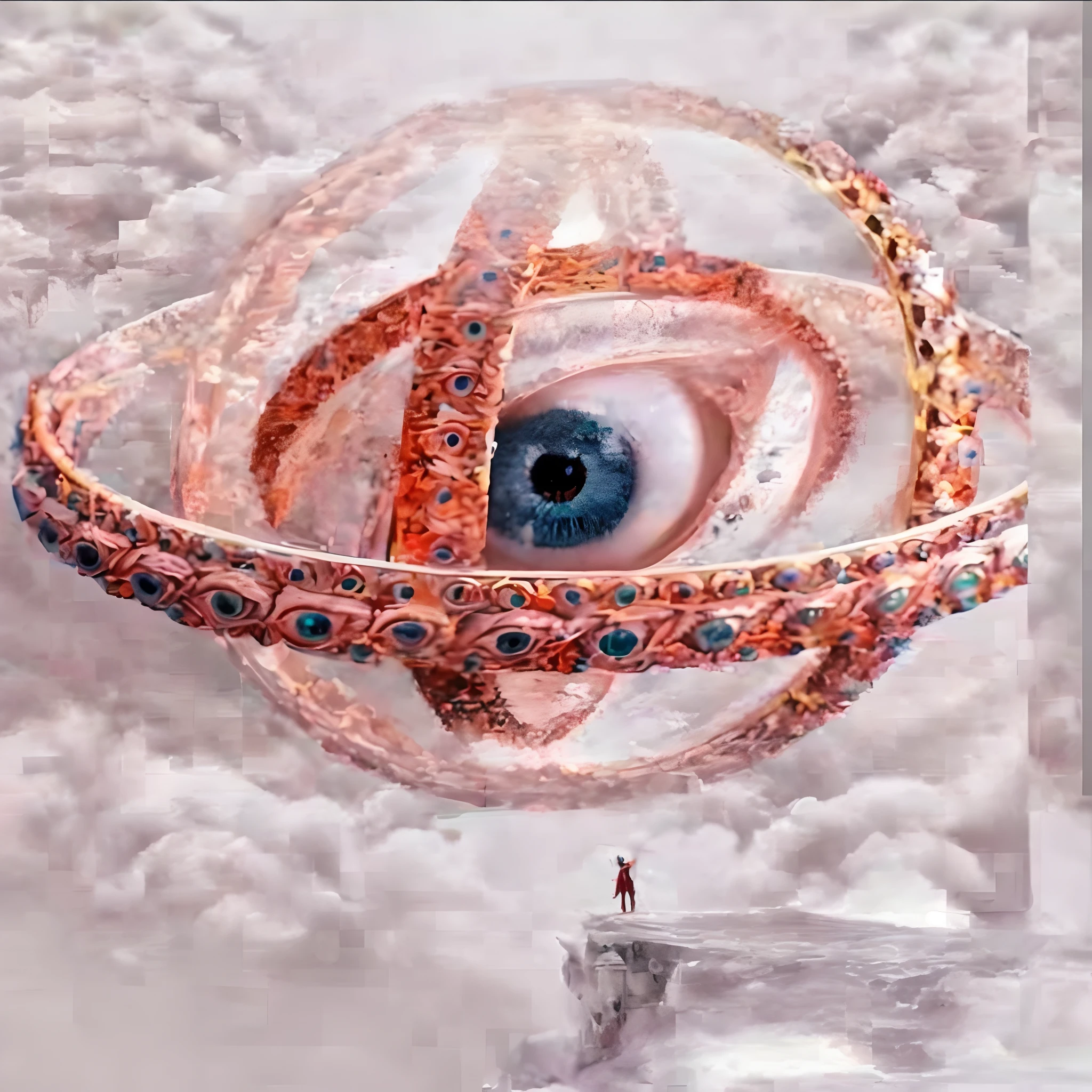 There is an image of a person standing in the snow, o olho de deus Rah, 3rd eye, third - eye visions, digital visionary art, mystic eye, o olho de deus, mystical third eye, visuais de outro mundo, canalizando a energia do terceiro olho, visionary art, terceiro olho, arte surreal, all - seeing eye, Vision of the eyes of the gods