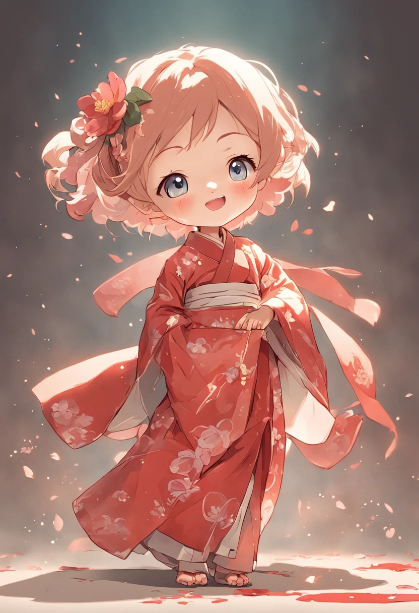 cinematic angle, cute female ,full body,camellia,Hanfu,smile,illustration,paper art,3D render