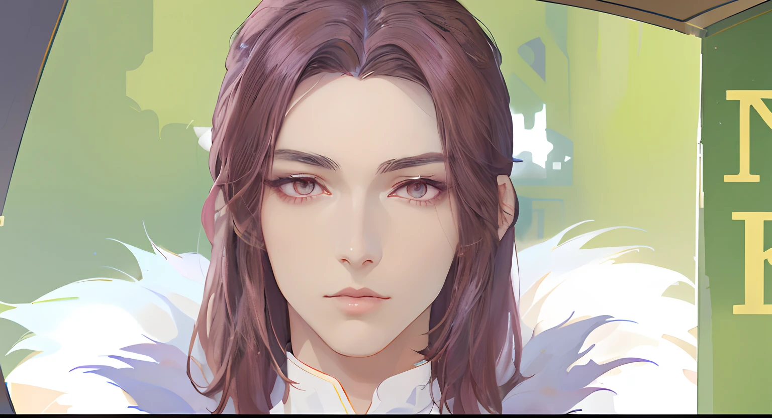 Anime - style image of woman with brown straight hair and white fur coat, beautiful androgynous prince, artwork in the style of guweiz, delicate androgynous prince, made with anime painter studio, detailed anime soft face, handsome guy in demon slayer art, painted in anime painter studio, guweiz, realistic anime art style, realistic art style