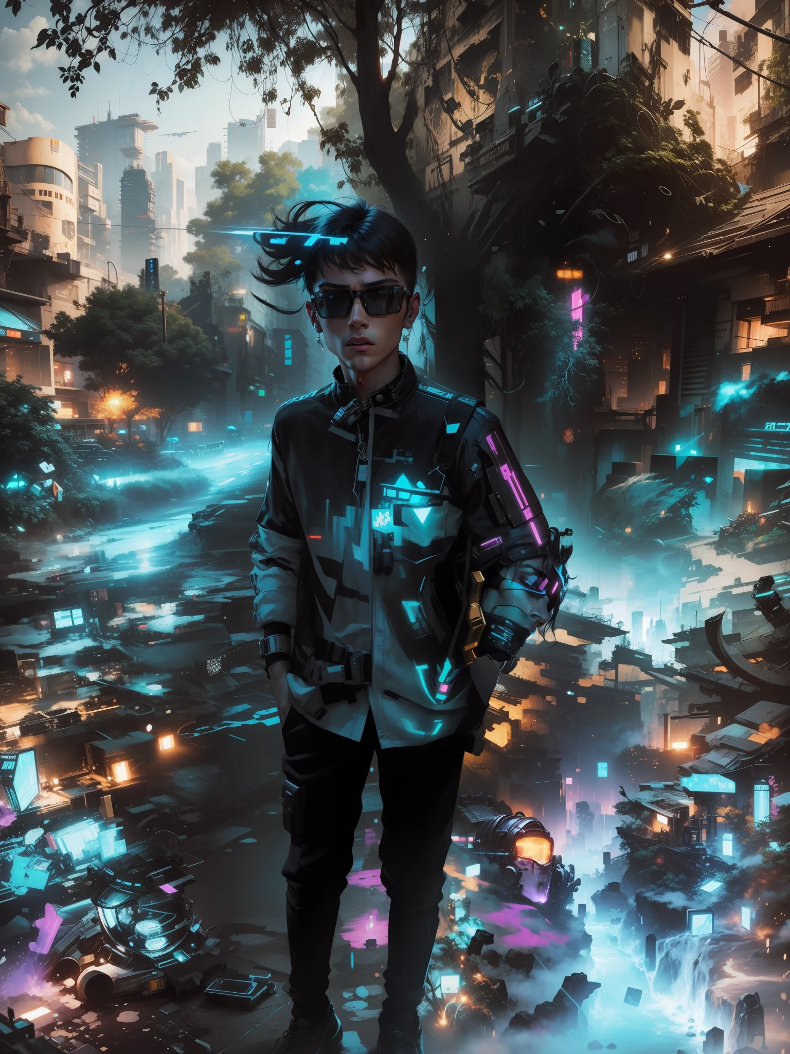 change background cyberpunk handsome boy realistic fase.8k realistic photo