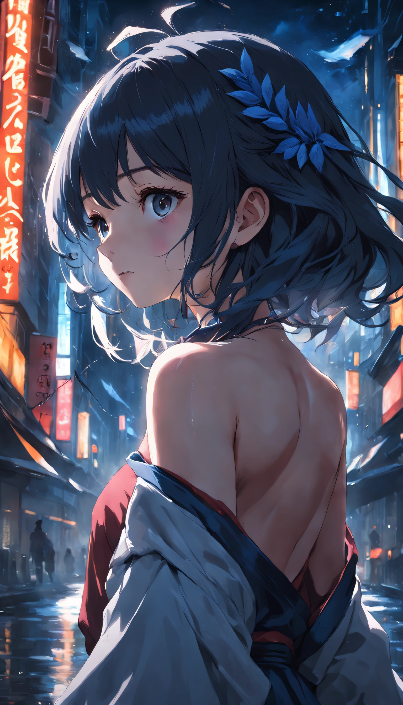 Best quality, masterpiece, ultra high res, (photorealistic:1.4), raw photo, 1girl, offshoulder, in the dark, deep shadow, low key, cold light