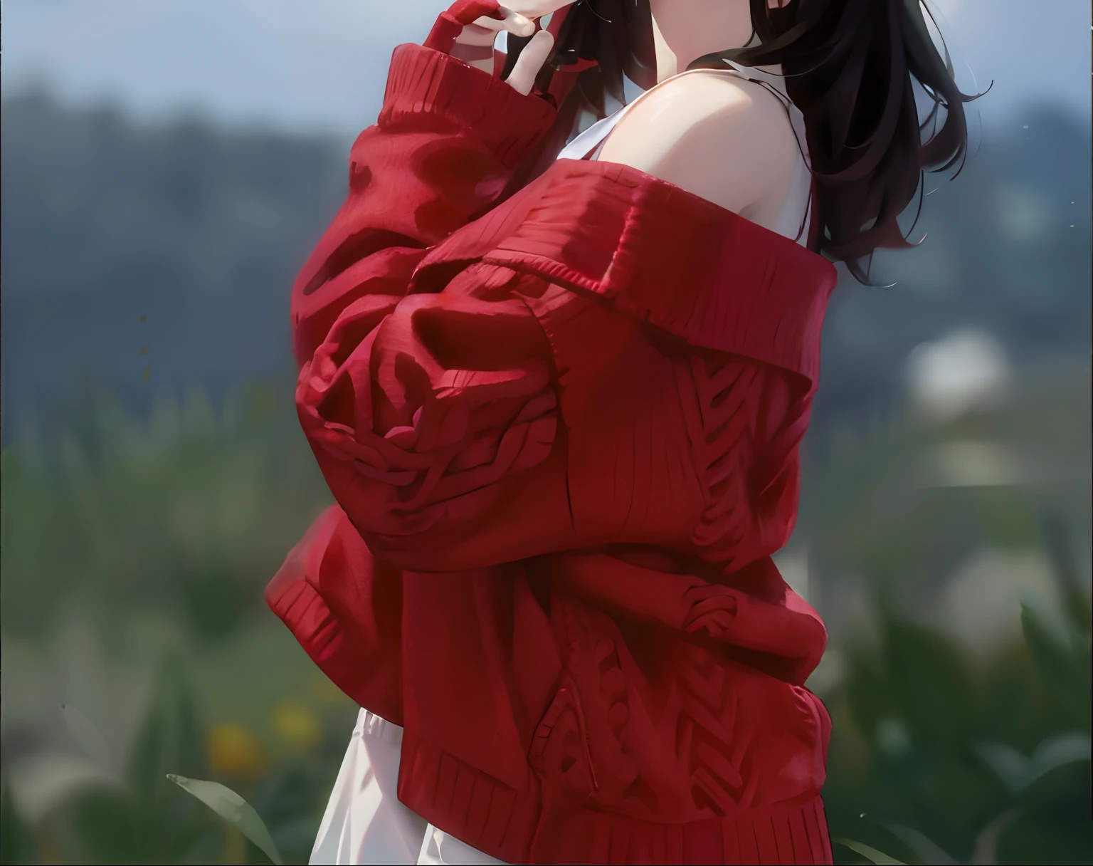 red sweater,Correct finger structure
