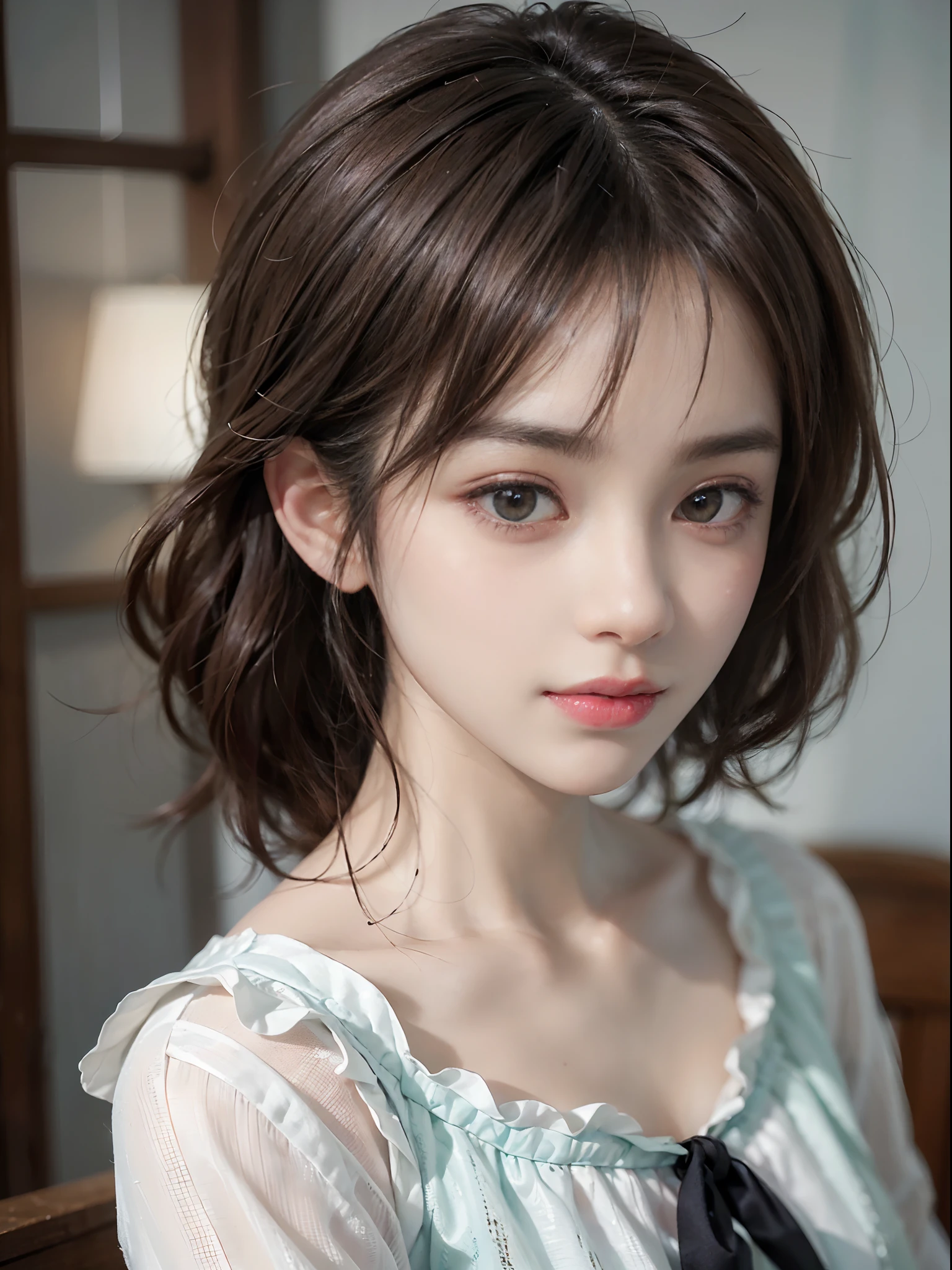 4K,((Highest quality)), ((masterpiece)) , BREAK,((one girl)), (detailed),((in Office)), ((One girl)),((perfect anatomy)), ((nude)),((12 years old)),((flat chest:1.6)), (stare at viewer with stern eyes:1.5),((one girl)),(bitting own lip:1.1),(angry:0.9),nose blush,(shamefull:1.2),(bob cut hair),surprised, ((beautiful realistic face)),((A bow tie)),Beautiful Korean Women, Beautiful young Korean woman, Young and adorable Korean face, Gorgeous Young Korean Woman, Korean Girls, Girl cute beautiful face, Portraits of Korean female idols, Young and pretty Asian face, Cute natural anime face,Asian pretty face,((finely detailed face)),((glistening eyes)),((glistening eyes )),((large eyes)),(( pretty eyes)) ,(detailed),Perfect Face,((One girl)), ((clear eyes)),((show nipples)),((beautiful skin)), don't wear anything ,(show nipples),(upper body),