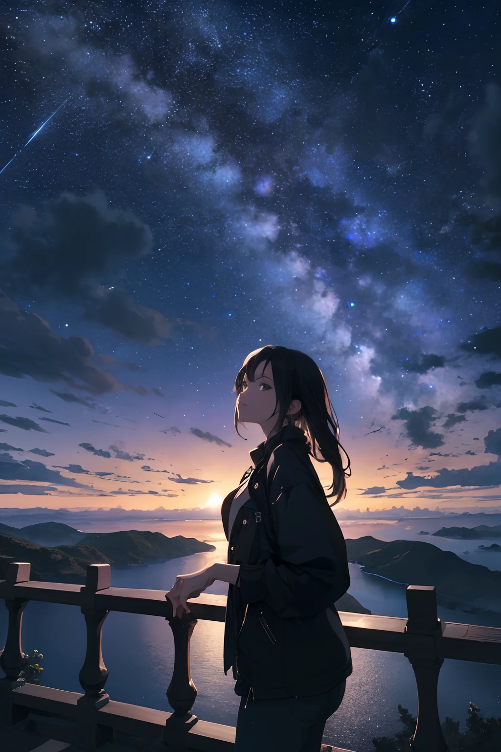 "We present masterpiece photos that capture the breathtaking night sky in the highest quality 4K resolution. The scene is、Need to showcase a stylish and trendy 3D view of the universe, Where the stars decorate the sky, And the beauty of the landscape is simply mesmerizing. Let the elegance make your images really stand out."