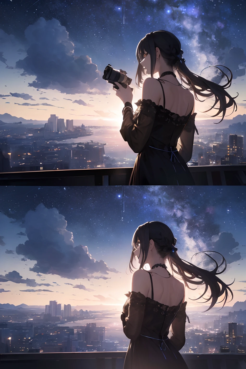 "We present masterpiece photos that capture the breathtaking night sky in the highest quality 4K resolution. The scene is、Need to showcase a stylish and trendy 3D view of the universe, Where the stars decorate the sky, And the beauty of the landscape is simply mesmerizing. Let the elegance make your images really stand out."