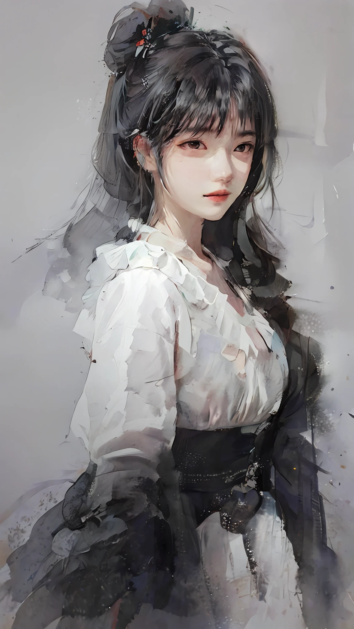a painting of a woman with long hair wearing a white dress, beautiful character painting, guweiz, artwork in the style of guweiz, by Yang J, by Fan Qi, by Zhang Han, by Zeng Jing, by Zhou Wenjing, guweiz masterpiece, by Li Song, beautiful anime portrait, by Ye Xin, by Song Xu