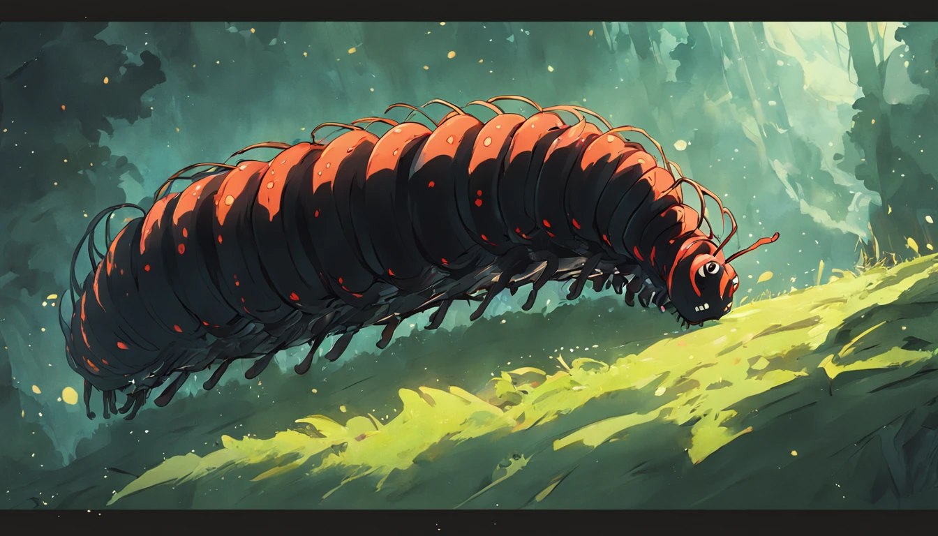 mid air，A giant millipede，black in color