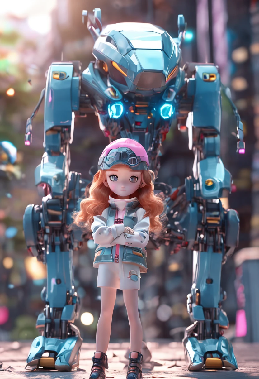 (blind box toy style:1.2), (Full Body Shot) , 1 Transparent cute girl, Transparent mecha, Exquisite Helmet:1.2, glowing goggles:1.2, Cyberpunk, Dreamy Glow, clean, white background, ( Global illumination, raytracing, unreal render,reasonable design, Cinematic Lighting)