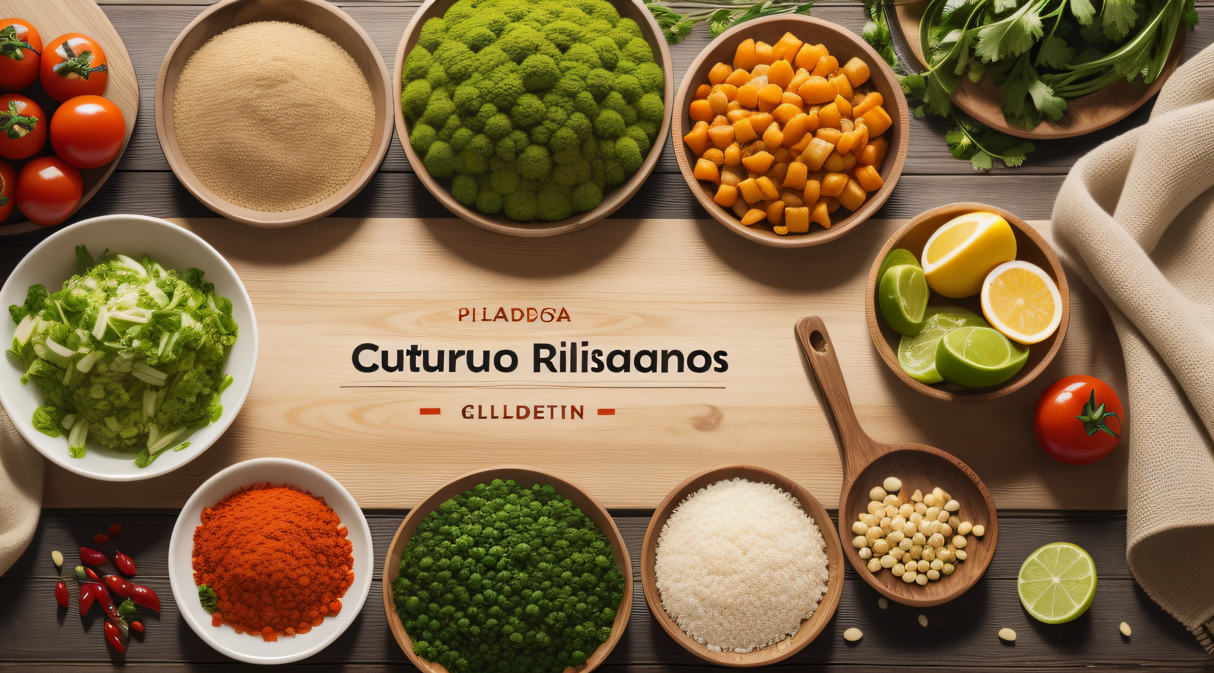 imagen de fondo que represente una mezcla de ingredientes y platos de diferentes culturas culinarias.