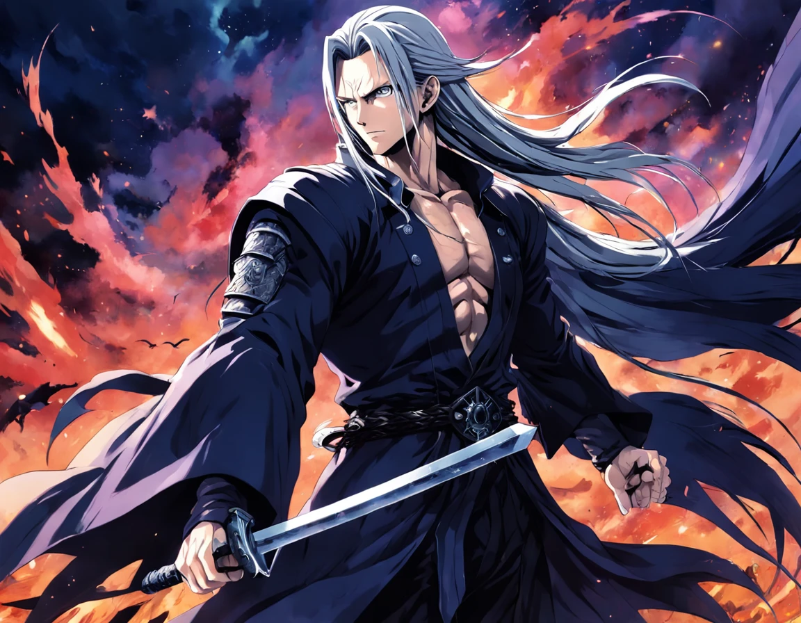 (((best quality))), (((masterpiece))), (Ultra-detailed:1.3), official art of Sephiroth Final Fantasy VI