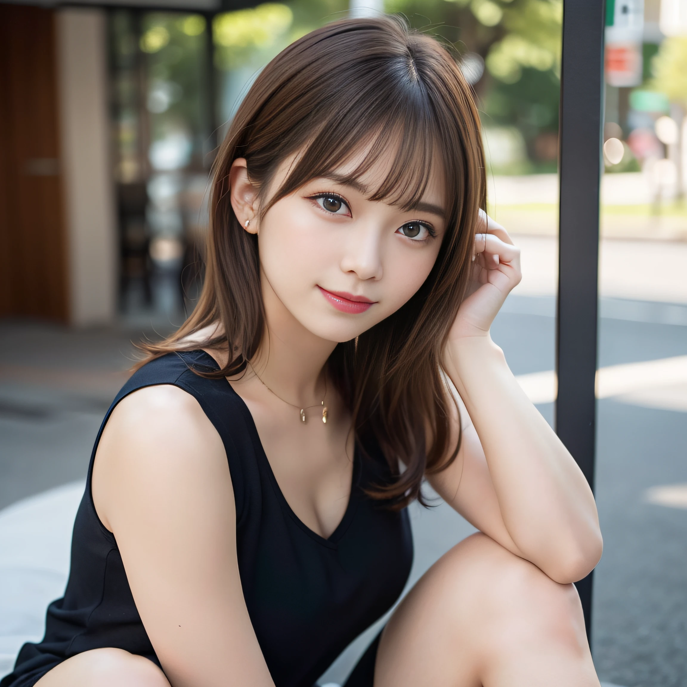 8K,Best Quality:1.4, 超A high resolution:1.5, (Photorealistic:1.4),masterpiece:1.2,(top-quality:1.4)、 Raw photo、 (From the knee up:1.8), (the background is blurred), a park,FULL BODYSHOT:1.8、Standing Pose:1.2、 1日本人の女の子, Cute, (Solo), (Shy smile), Smooth skin、TThe shirt、Check miniskirt:1.3、 (Brown medium hair,Bangs), (touch hair:1.4)、nogizaka、cute little、(30-years old:1.2)、beauty legs、Supple fingertips、Realistic fingers、Beautiful black eyes、natural skin textures:1.3, realistic eyes and face details:1.7、middlebreasts、gazing at viewer