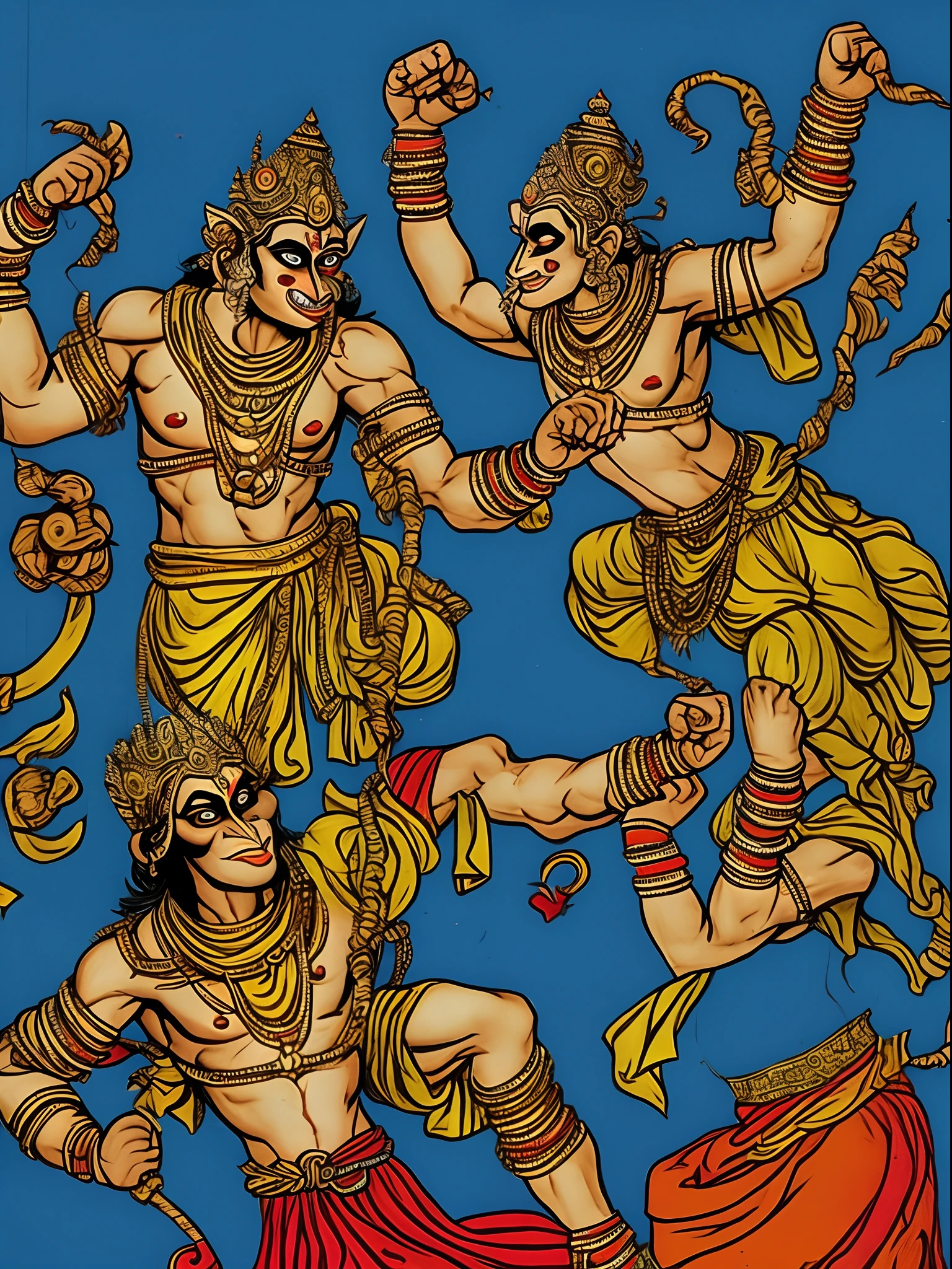 Lorn Hanuman strikes On Demon Ravan with his fist like thunderbolt.