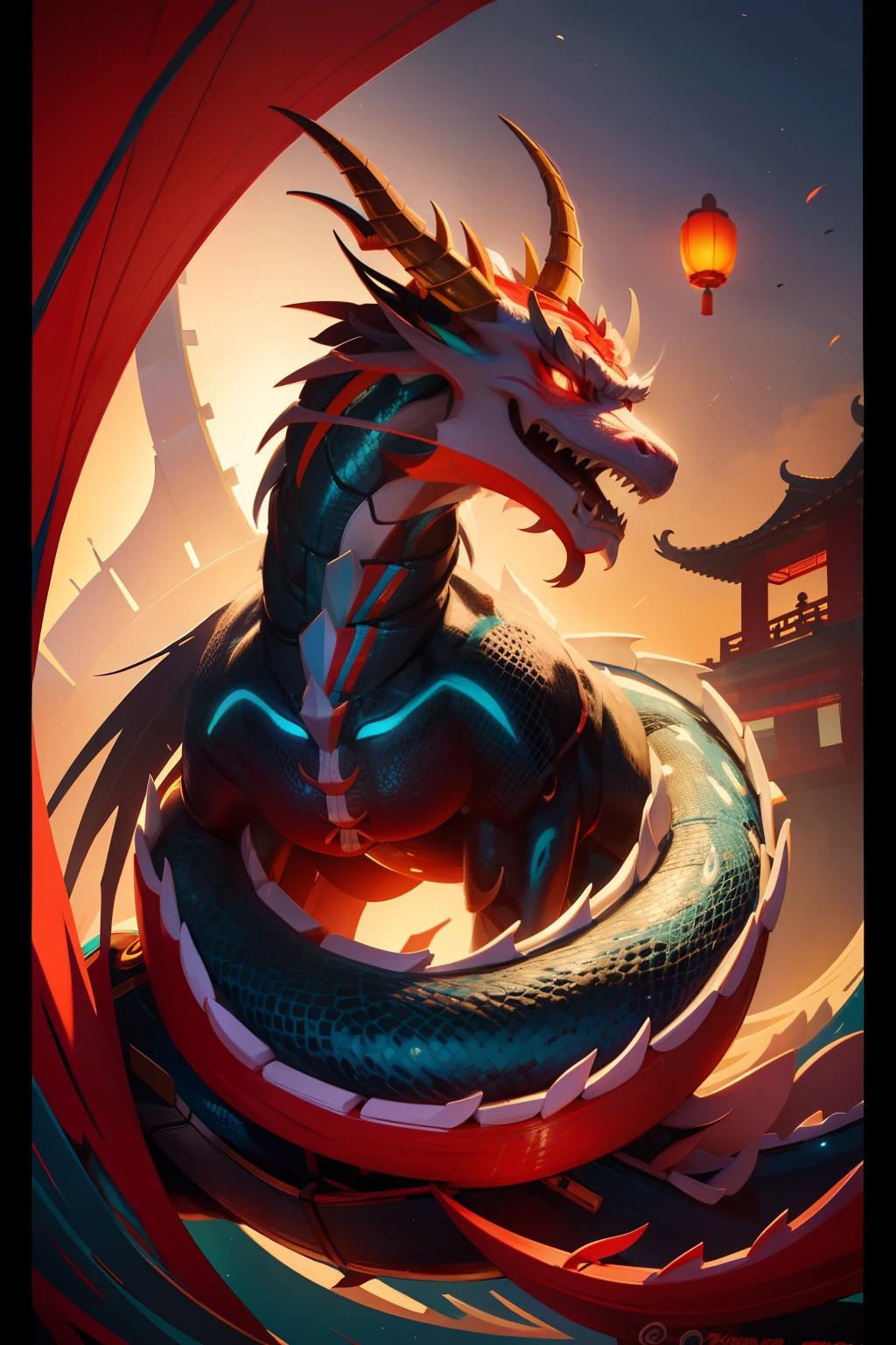 Chinese dragon cyan