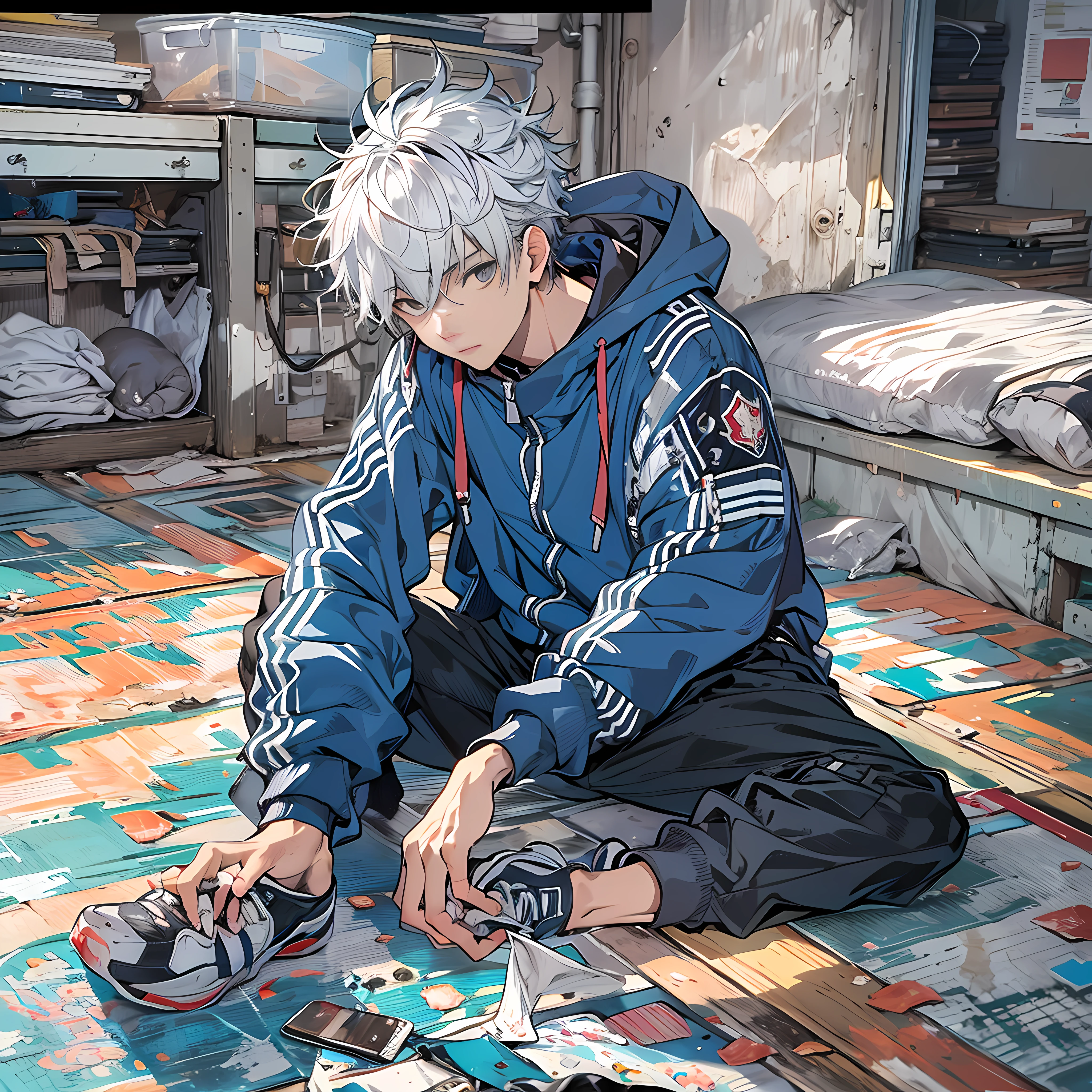 sad man hiding it's face with it's knees inside a phone with bad texts because of cyberbullying