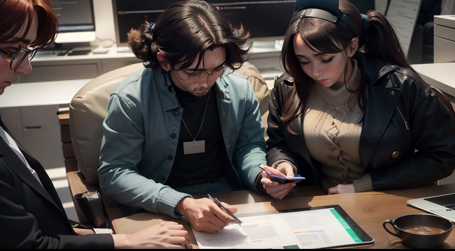 A scenes of people looking at their phones, puzzled by complex cryptocurrency terms and words.