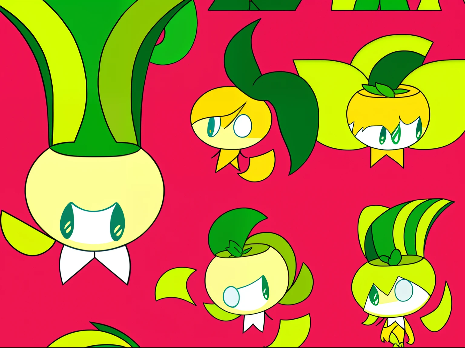 Craft a character based on 'Lelon', a melon-lemon hybrid. Give it the Powerpuff Girls' bold lines, large eyes, and a youthful look