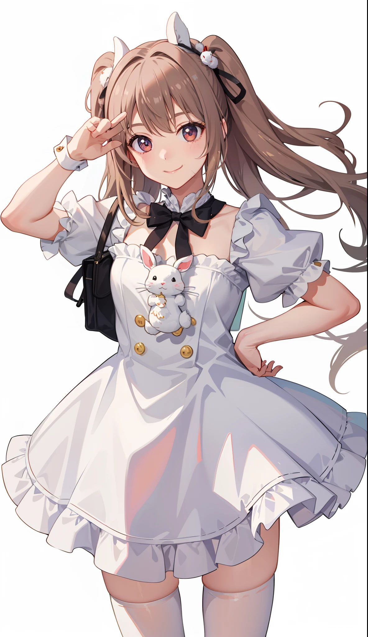 1girl in、A smile、A delightful! Wearing a stuffed rabbit、
