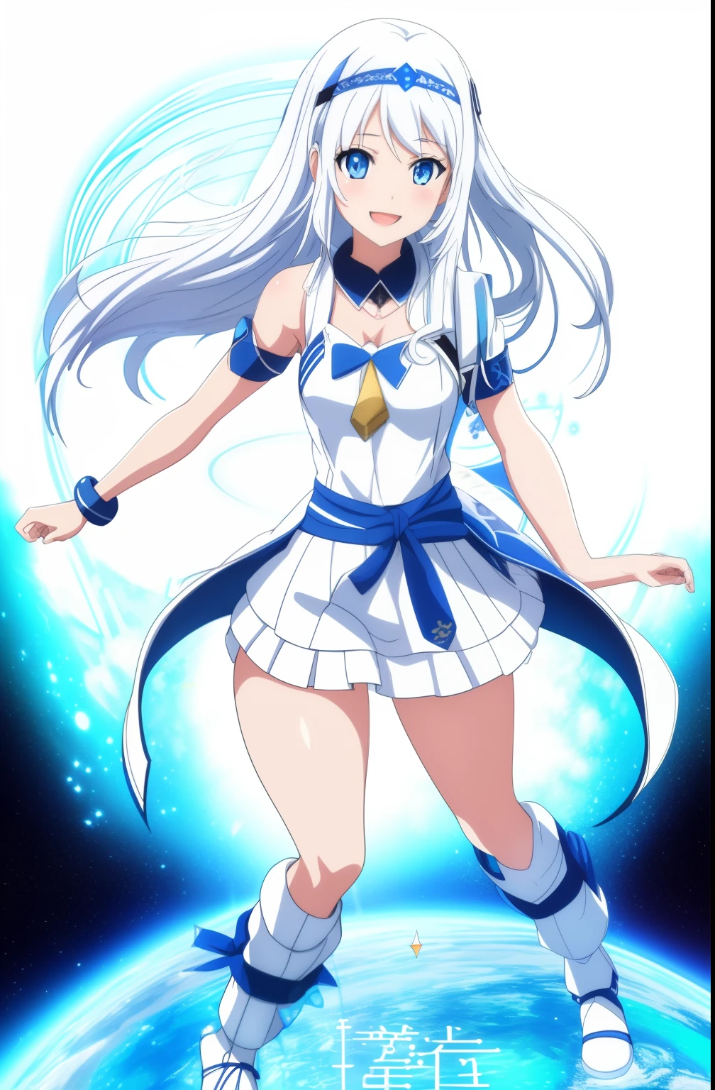 White background, Attractive Blue Eyes, animesque, disheveled hair that is down to the shoulders, white  hair, looking happy smile, full bodyesbian, No tie, Women's miniskirts, years, Anime-style beautiful girl, hyper detailed painting, luminism, 4K resolution, 3d rendered, octan render, complexly detailed, Cinematic, Trending in art stations,Isometric Centered Hyper Realistic Cover Photo Awesome Full Color, handdraw, big-boned, Realistic Musa, Intricate, hit definition, Cinematic, rough sketch, thickline, On paper