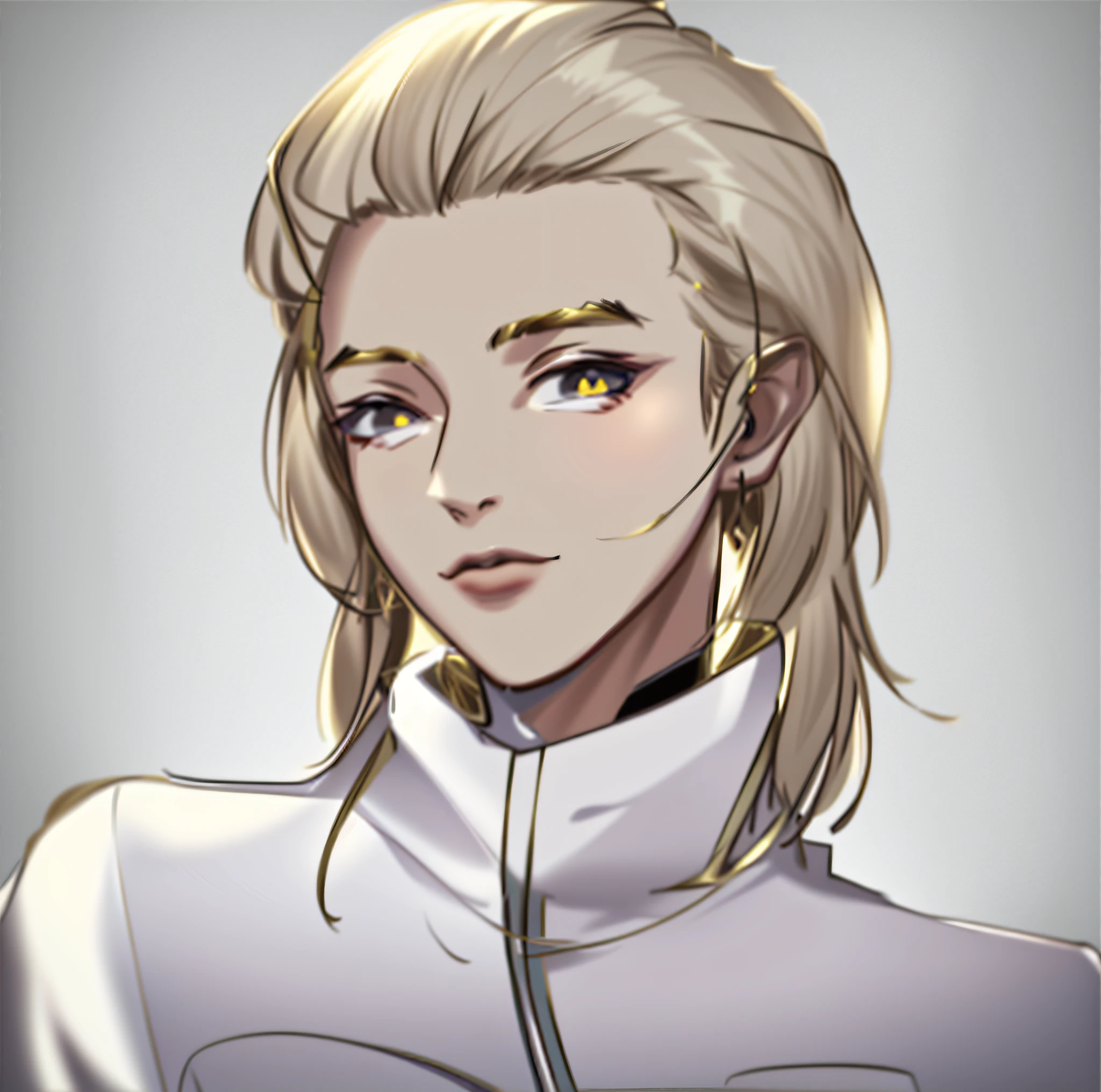 A painting of a woman with long hair and a white shirt, Delicate androgynous prince, attractive androgynous humanoid, Beautiful androgynous prince, Hermaphroditic face, androgynous person, lucio as a woman, androgynous male, Portrait Chevaliers du Zodiaque Fille, xqc, high quality sketch, 《Intrepid Covenant》Jett in