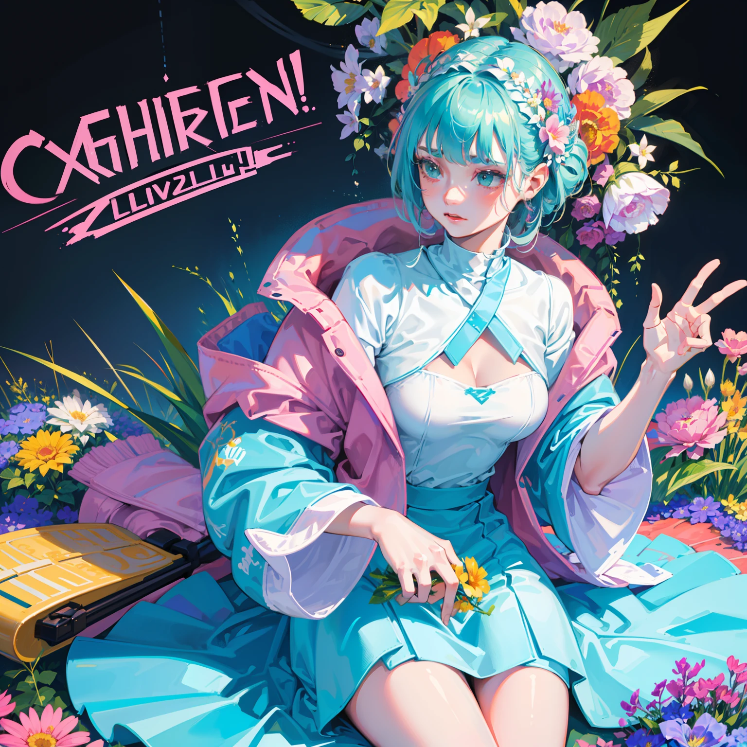 There was a woman holding a cell phone and flowers in her hand, an album cover inspired by Elsa Bleda, Instagram, Realism, wearing a hoodie and flowers, lofi girl aesthetic, With flowers, green and pink, y 2 k aesthetic, y2k aesthetic, Green hood, flowerpunk, retro aesthetic, pink and green, Aesthetic!!!!!!!!!!, Spring vibes