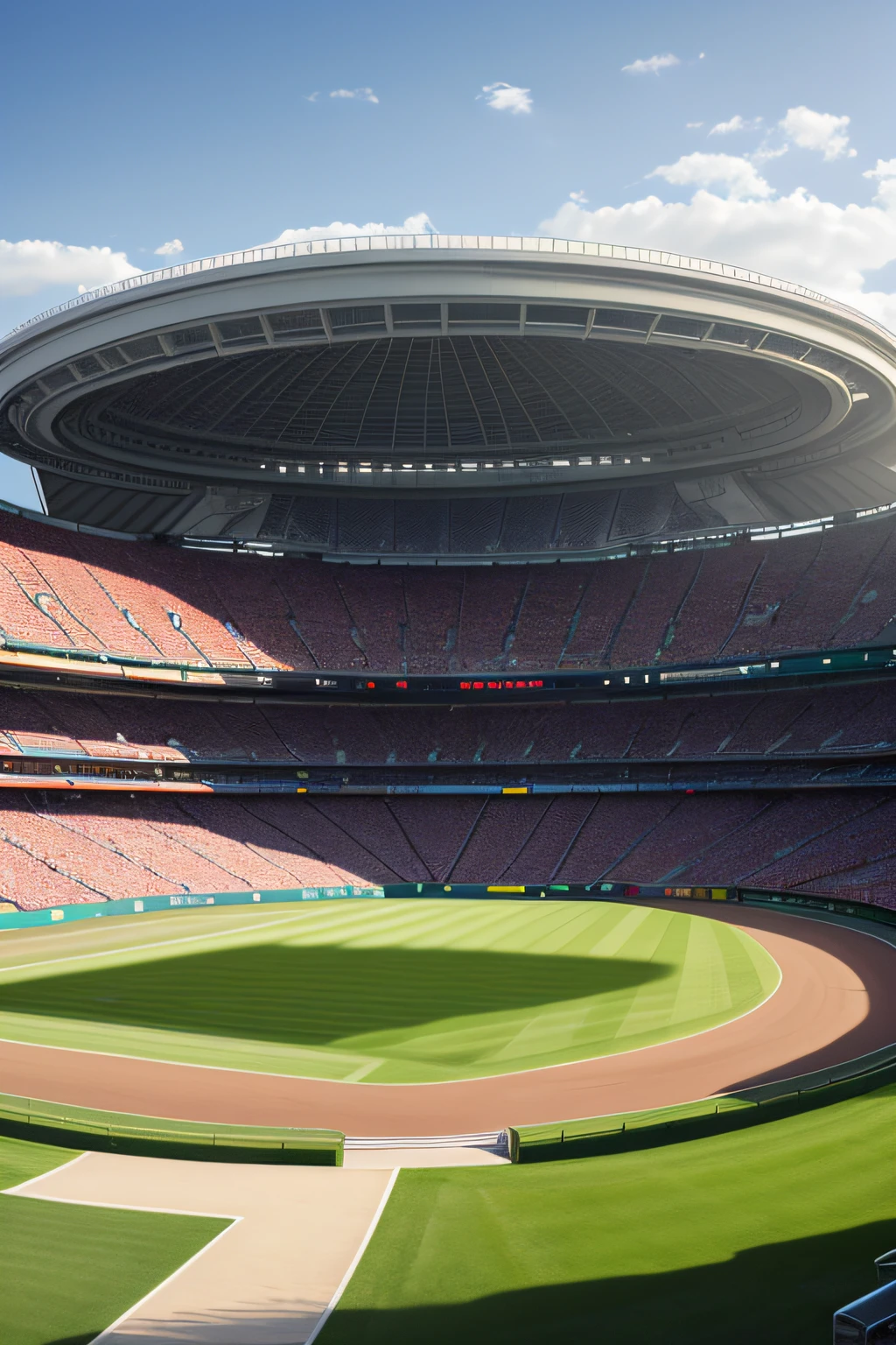 Circular sports field，Alafid view of the stadium with a large circular roof, very wide angle view, ultra-wide-angle,pixelart， （complexdetails：1.12）， HDR， （complexdetails， ultra - detailed：1.15）， （Natural skin texture， hyper photorealism， Soft light， sharp：1.2）， art for the game， Critical vision， ultra-realistic realism