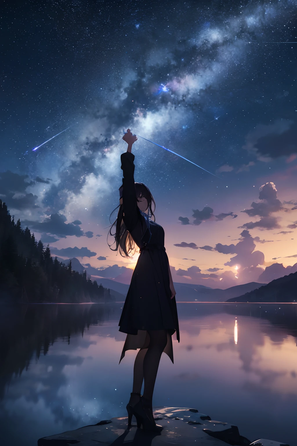 "We present masterpiece photos that capture the breathtaking night sky in the highest quality 4K resolution. The scene is、Need to showcase a stylish and trendy 3D view of the universe, Where the stars decorate the sky, And the beauty of the landscape is simply mesmerizing. Let the elegance make your images really stand out."