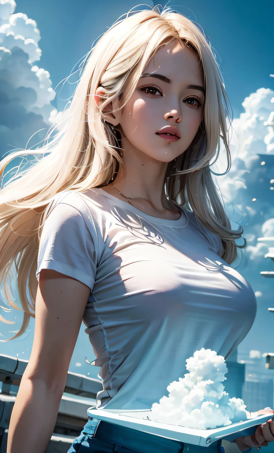 hair glowing，metahuman，levitating，Cloud，