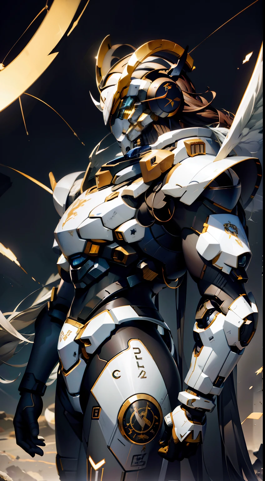 Aries constellation,Sheep horns,On the battlefield,Humanoid mech,Horn in left hand,Right-handed lightning,In the clouds