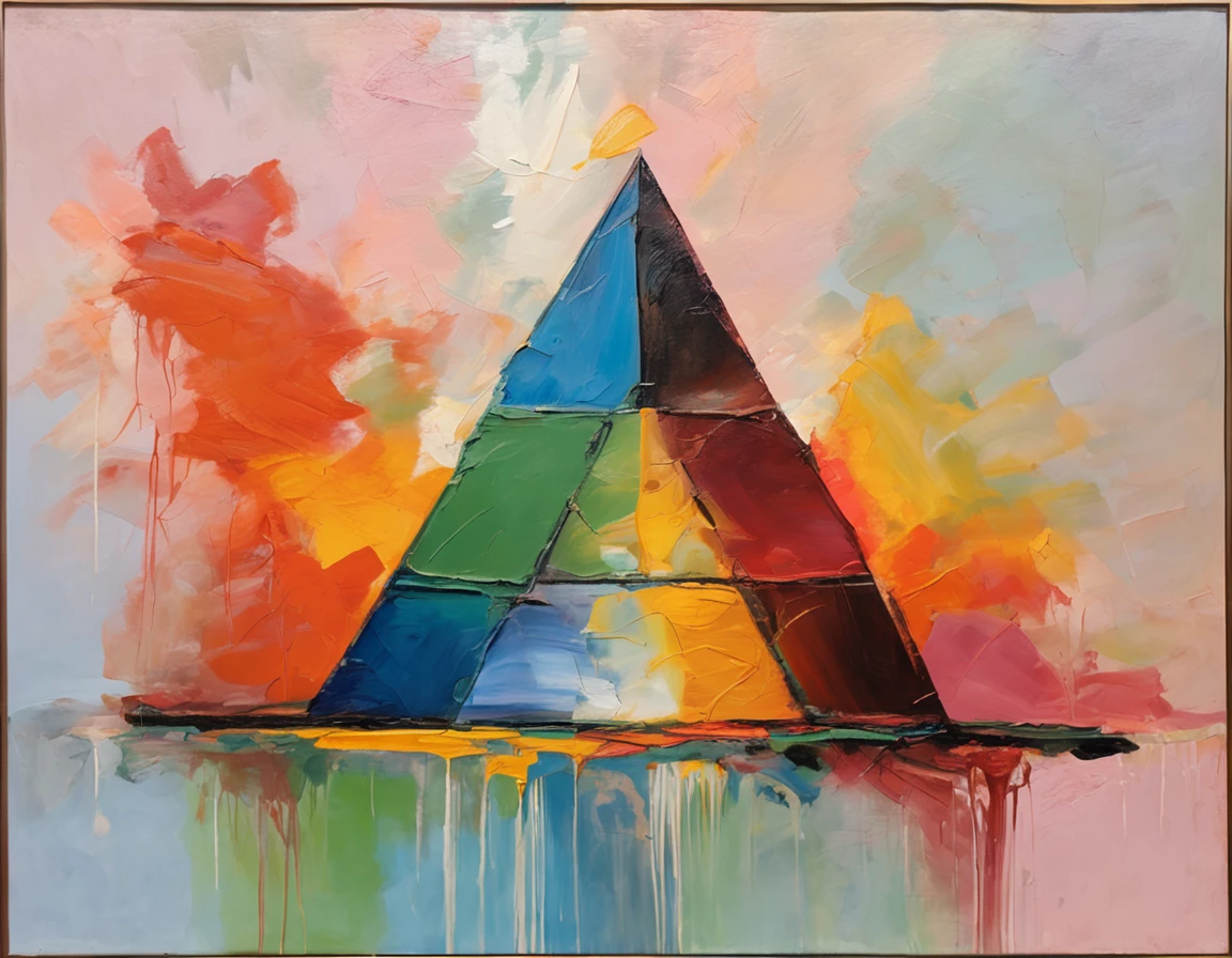 stunning quality glass palette oil painting of an Egyptian pyramid, pastel triadic colors, synth wave style