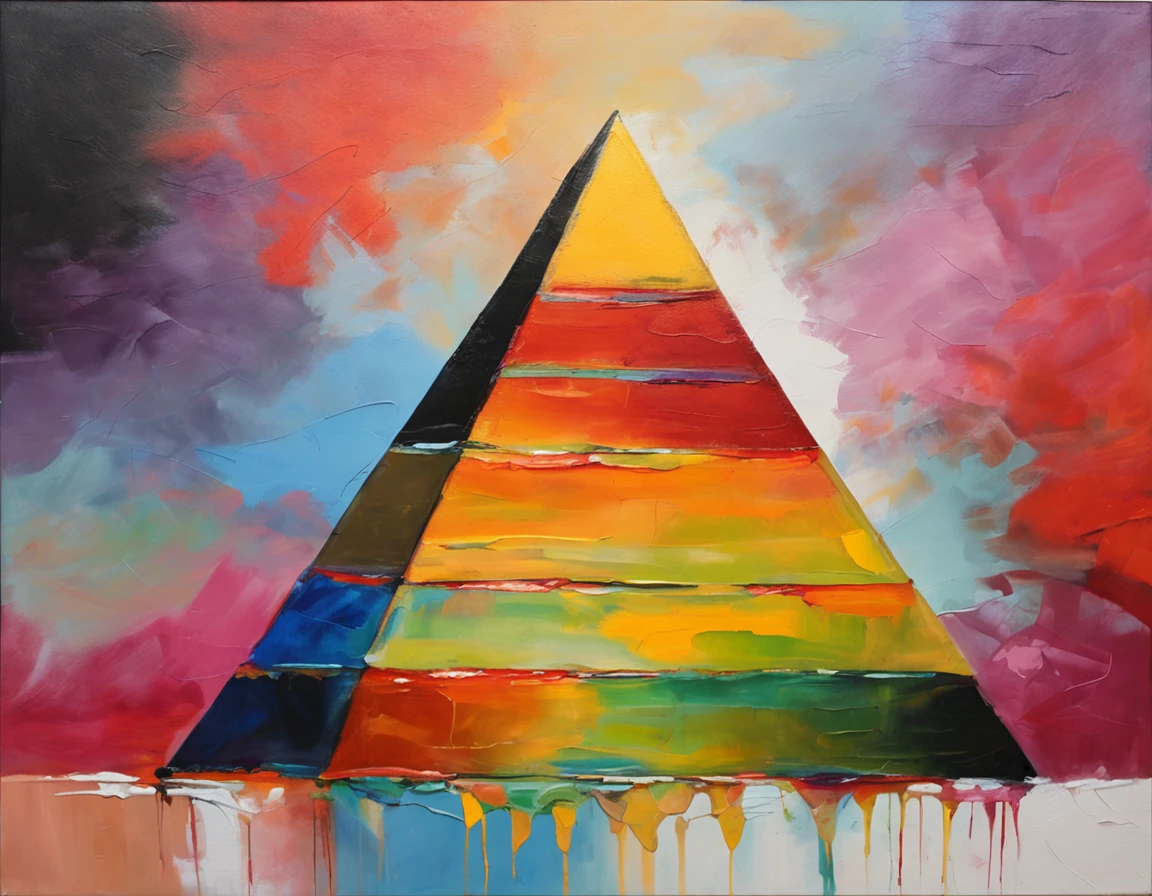 stunning quality glass palette oil painting of an Egyptian pyramid, pastel triadic colors, synth wave style