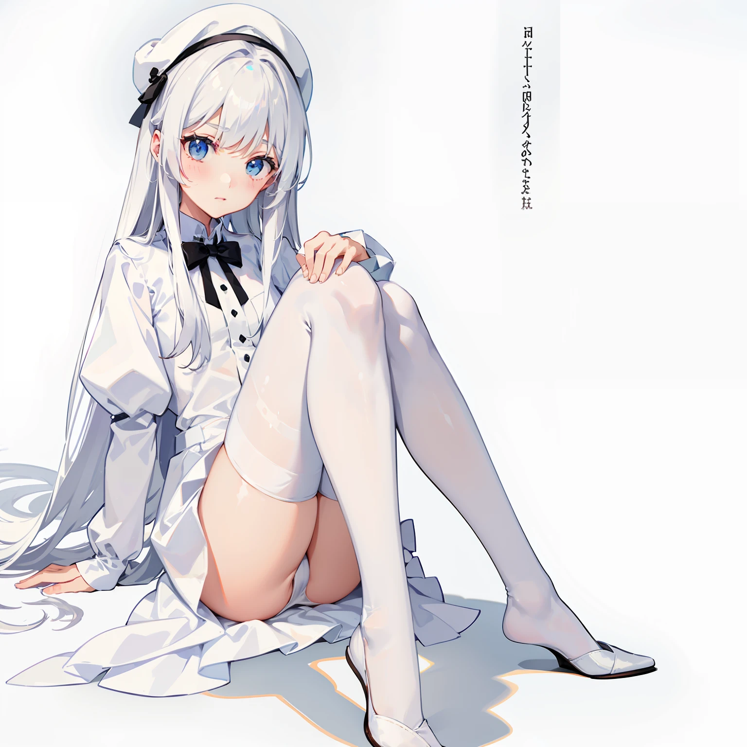 white color hair,Wearing white stockings